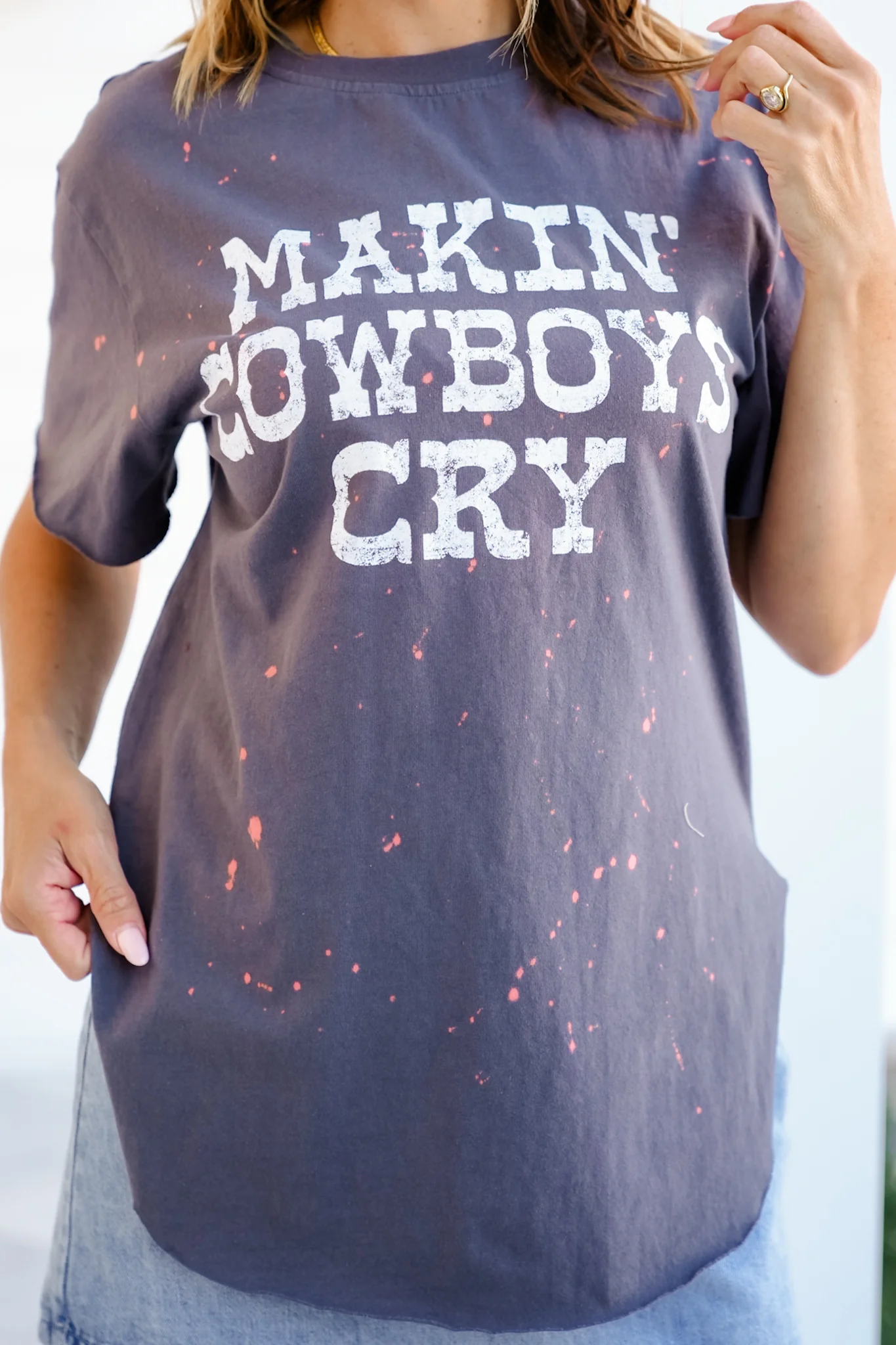 Bleached Short Sleeve "Makin' Cowboys Cry" Graphic Tee - Image 6