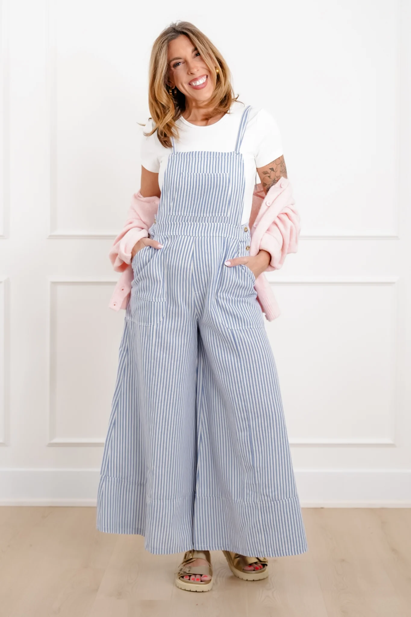 Blue Stripe Wide Leg Overalls