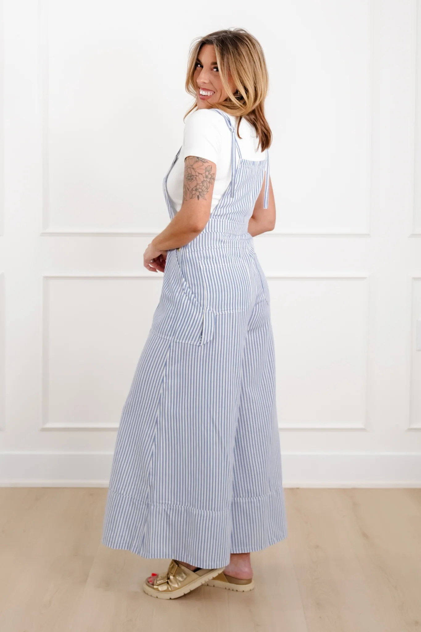 Blue Stripe Wide Leg Overalls - Image 5