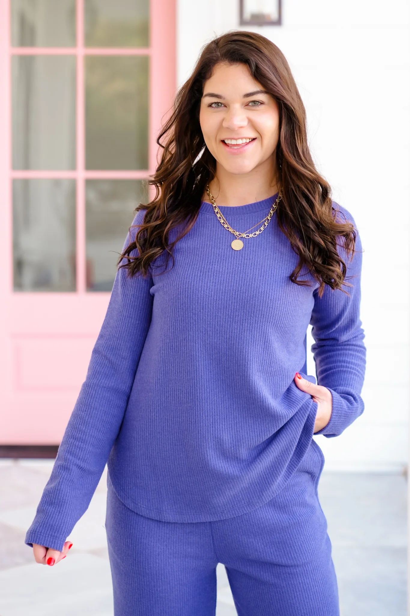 Brushed Waffle Knit Long Sleeve Top - Image 2