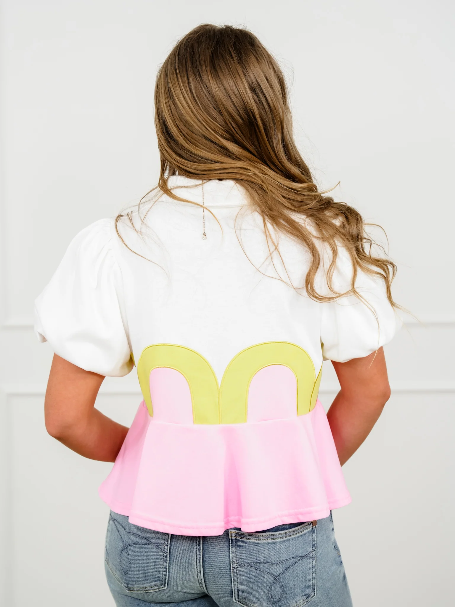 Color Block Short Sleeve Peplum Top - Image 2