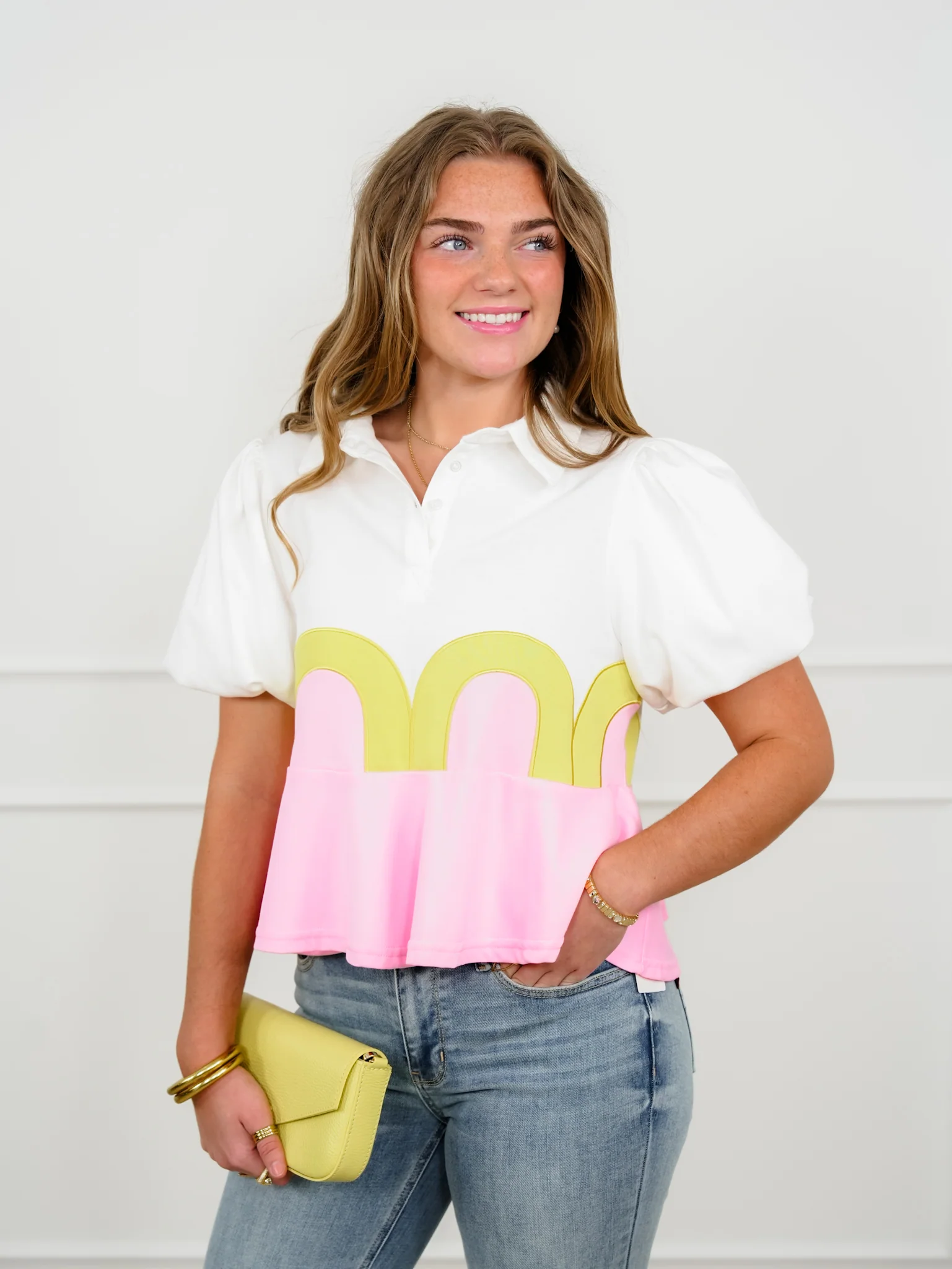 Color Block Short Sleeve Peplum Top - Image 3