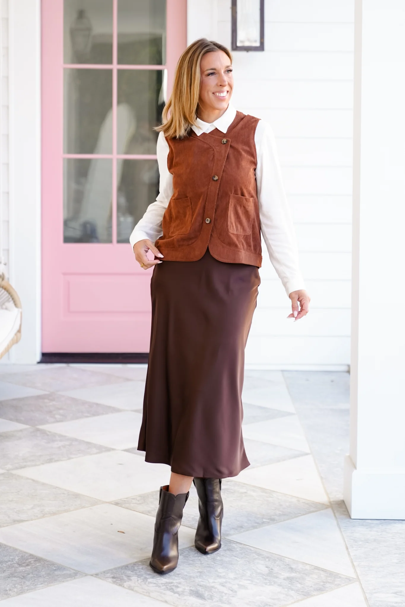 Corduroy Asymmetrical Front Button Down Vest - Image 5