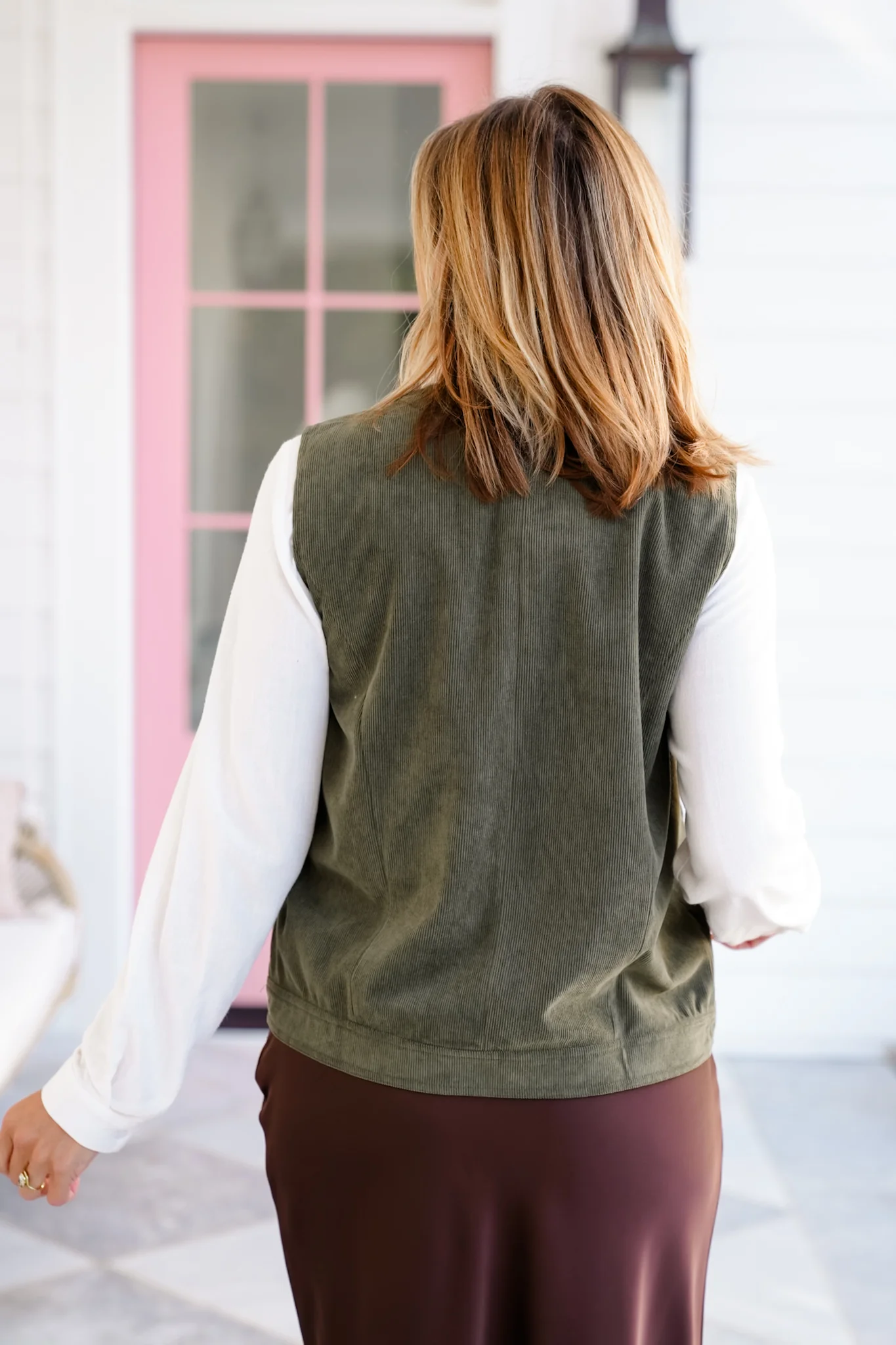 Corduroy Asymmetrical Front Button Down Vest - Image 6