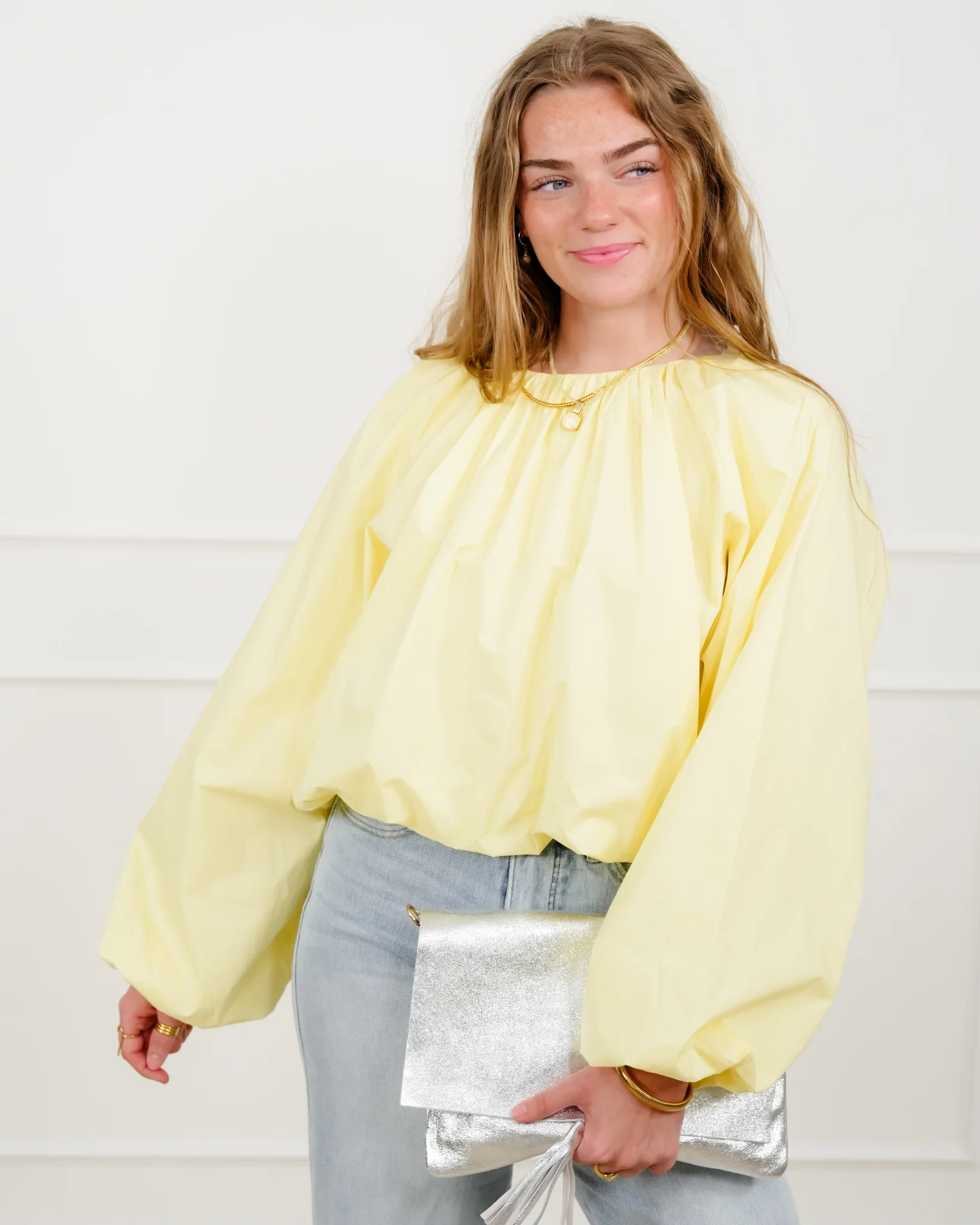 Cropped Long Sleeve Round Neck Blouse - Image 3