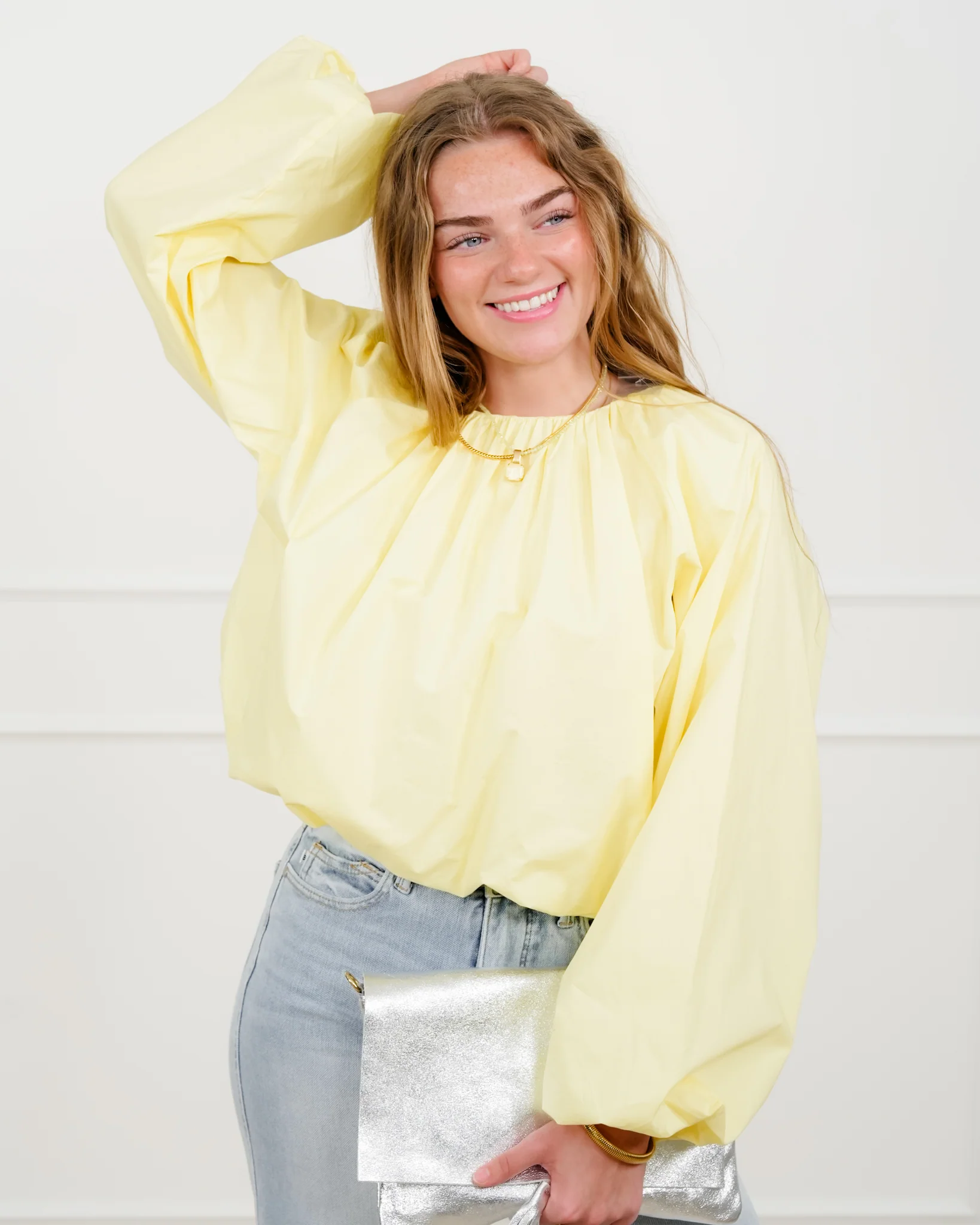 Cropped Long Sleeve Round Neck Blouse - Image 4