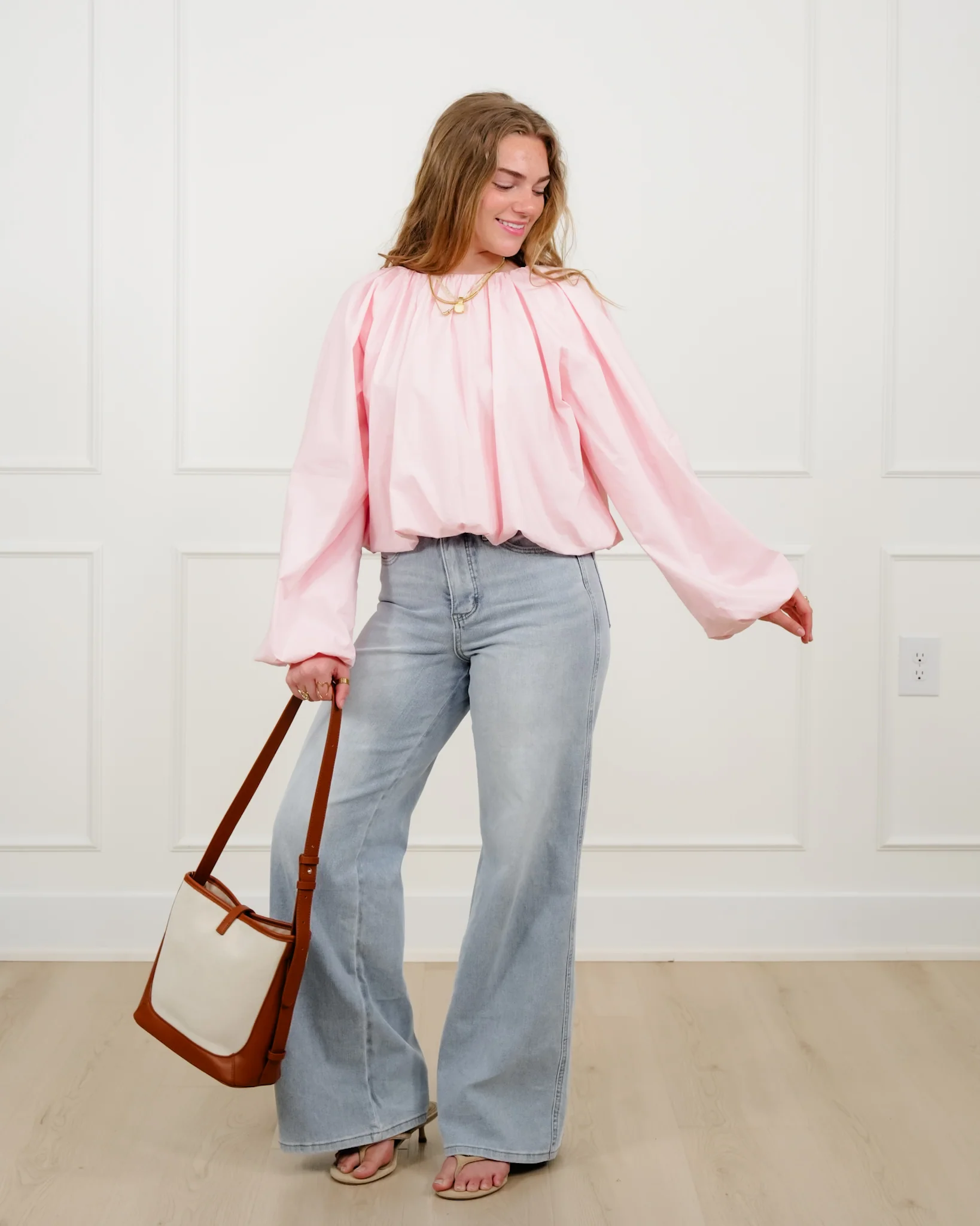 Cropped Long Sleeve Round Neck Blouse - Image 5