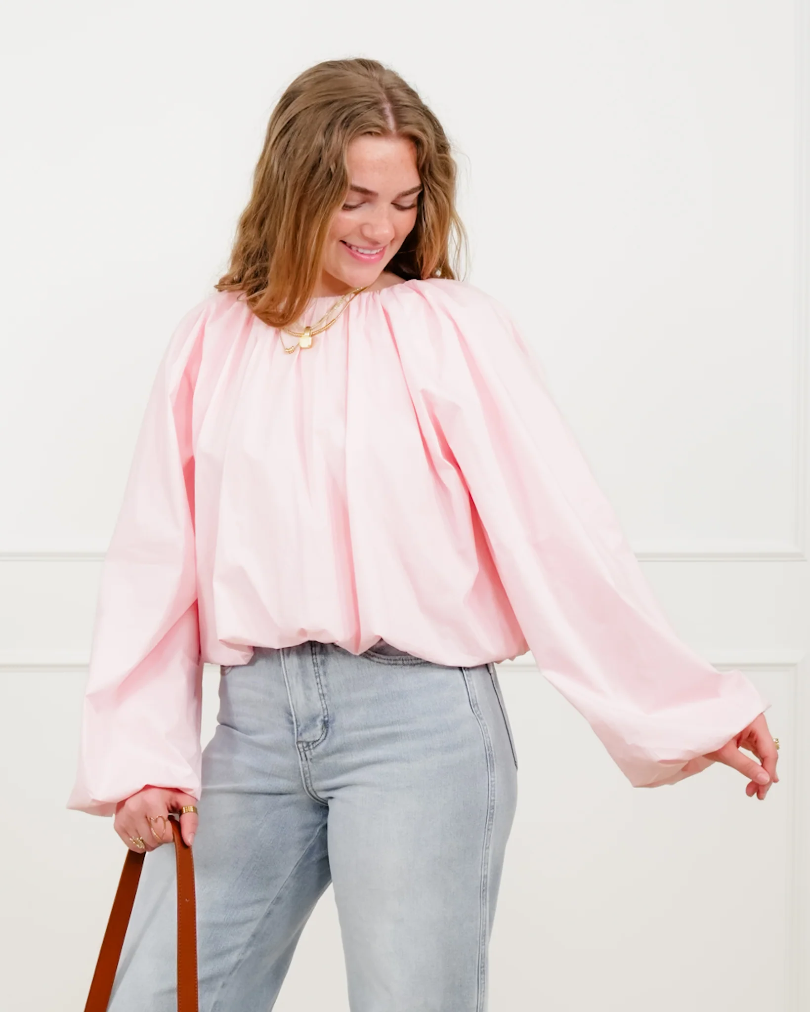 Cropped Long Sleeve Round Neck Blouse - Image 6