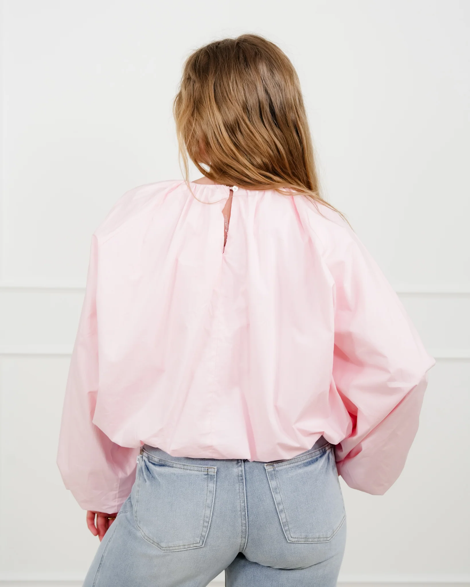 Cropped Long Sleeve Round Neck Blouse - Image 8