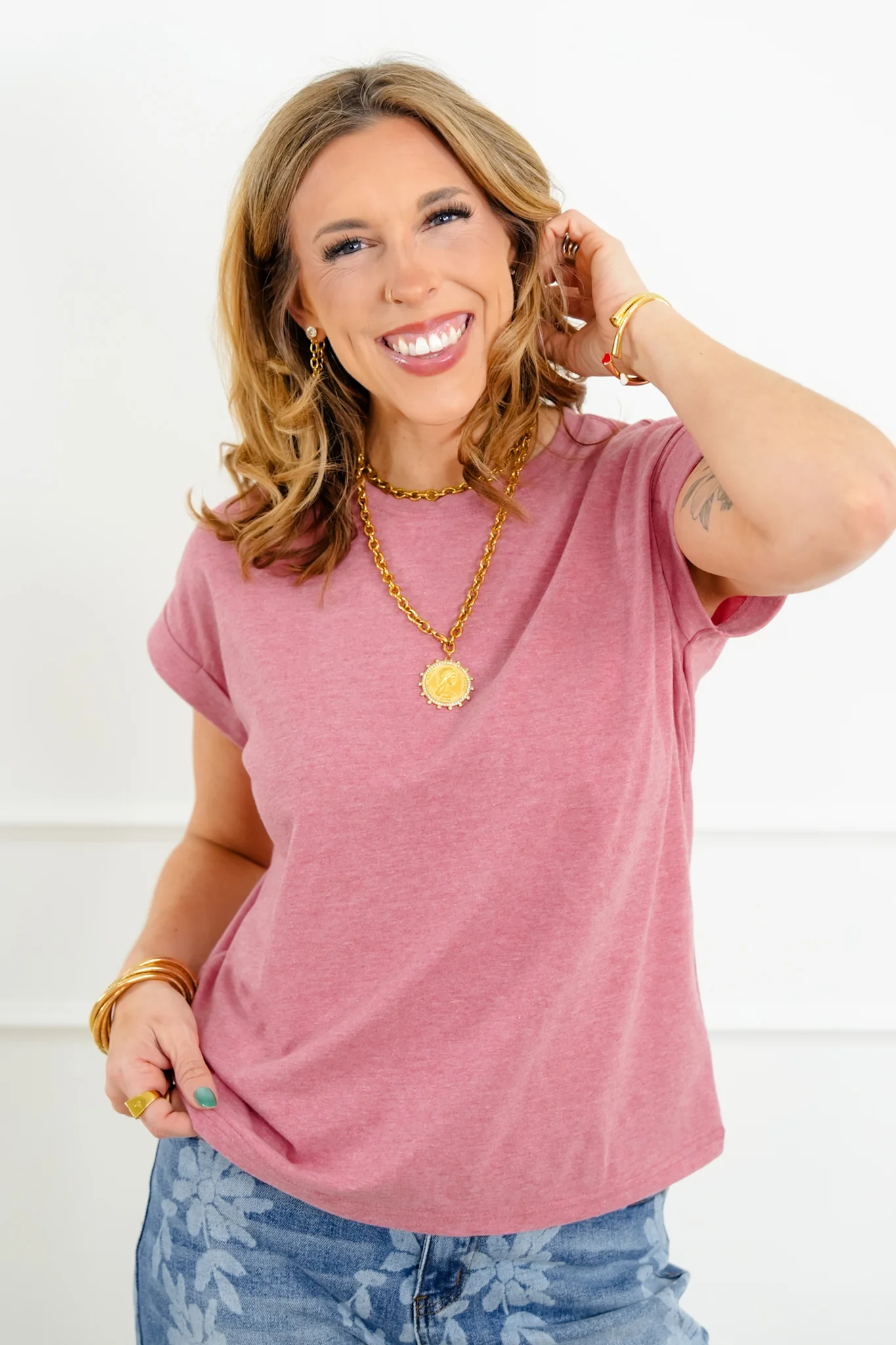 Door Buster! Zenana Round Neck Folded Short Sleeve Tee Shirt - Image 3