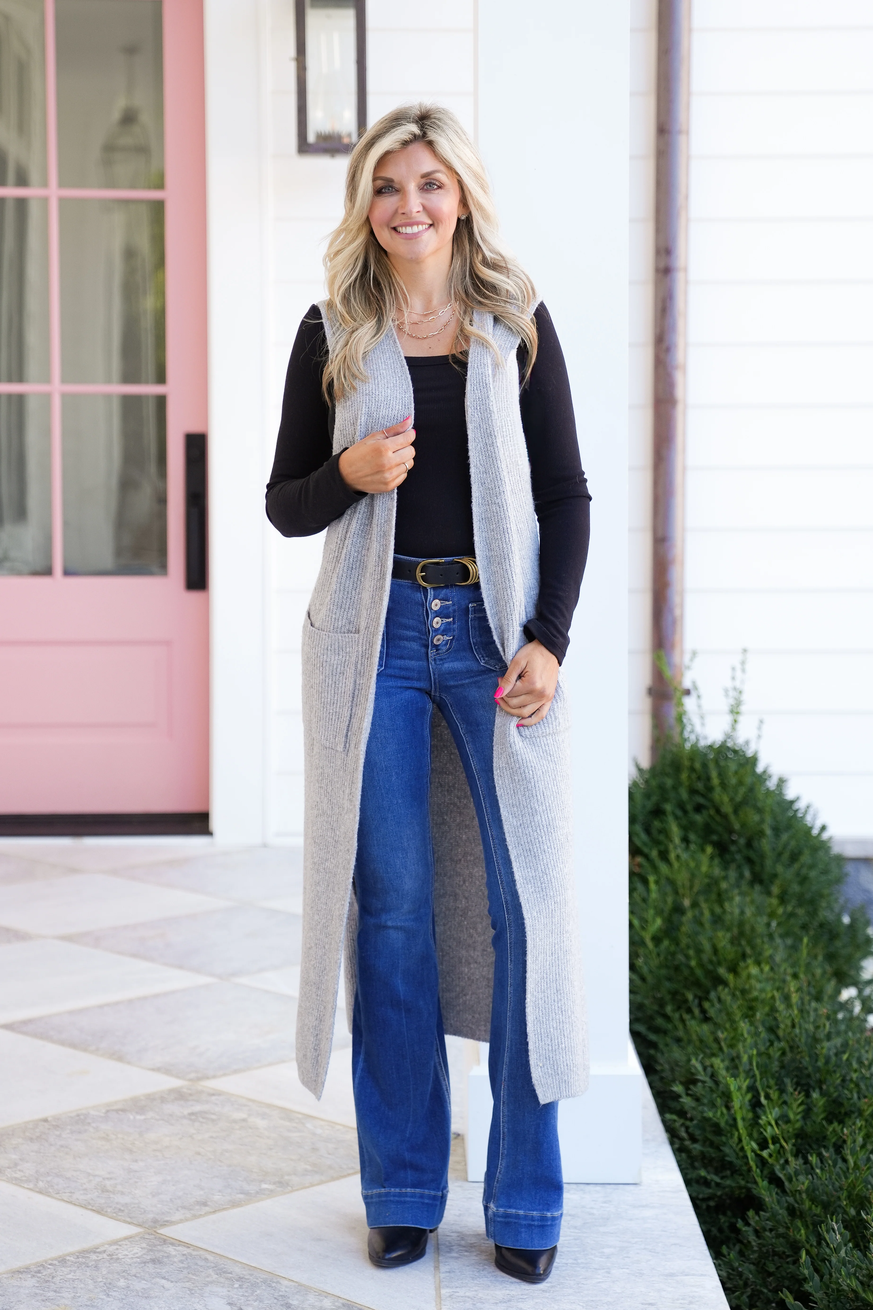 Sleeveless Long Cardigan with Pockets - Image 2