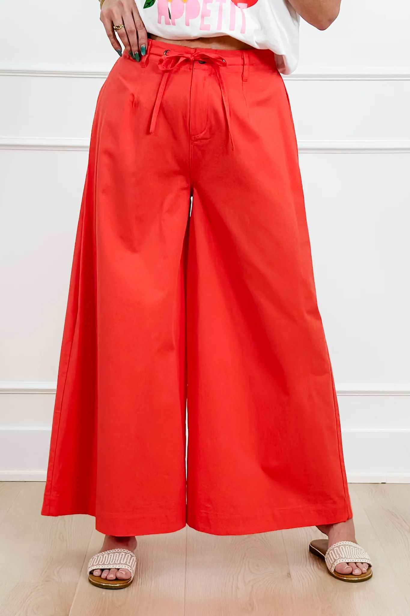 Elastic Waist Wide Leg Pants with Side Pockets