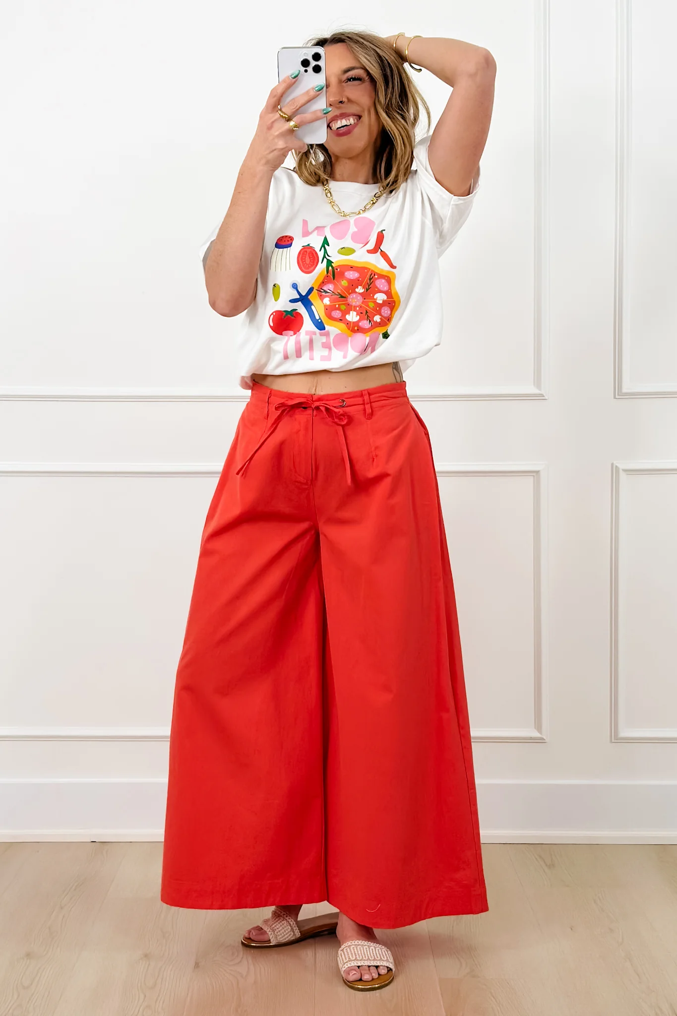 Elastic Waist Wide Leg Pants with Side Pockets - Image 4