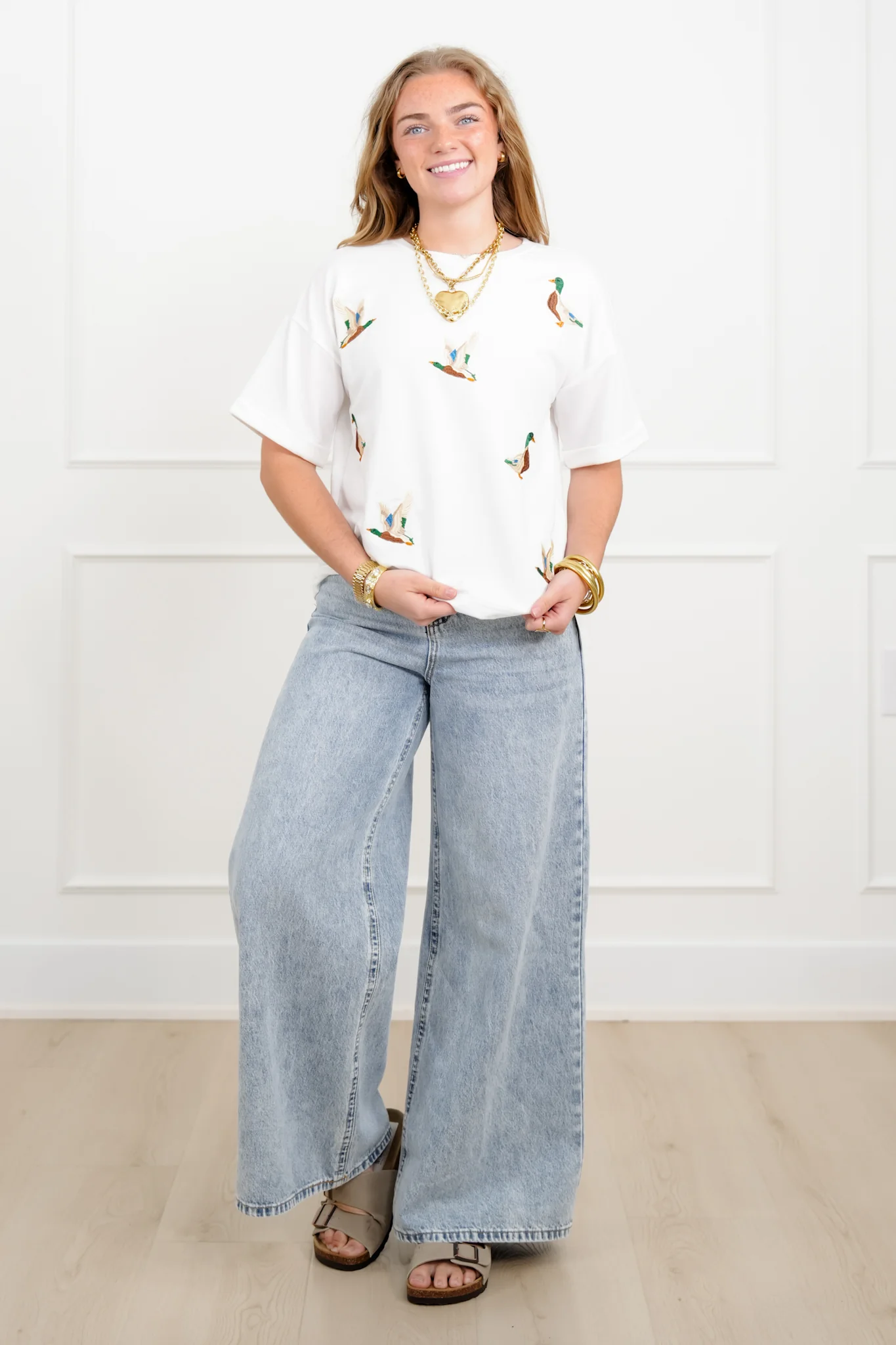 Embroidered Mallard Duck Short Sleeve Crew Neck Top - Image 3