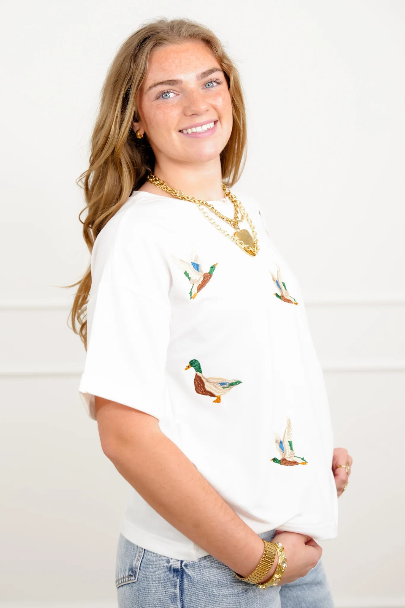 Embroidered Mallard Duck Short Sleeve Crew Neck Top - Image 4