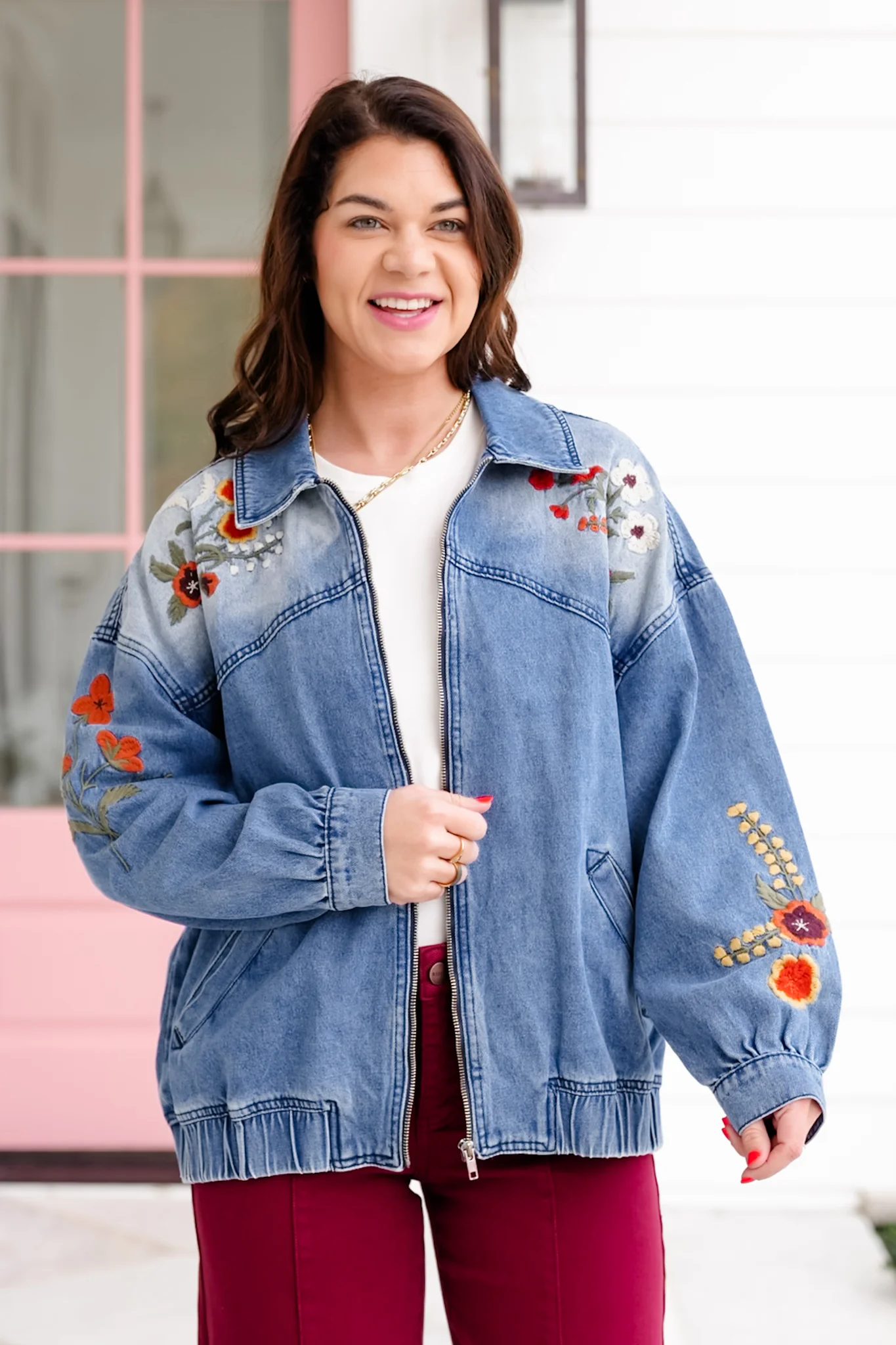 Floral Embroidered Long Sleeve Zip-Up Jacket - Image 4