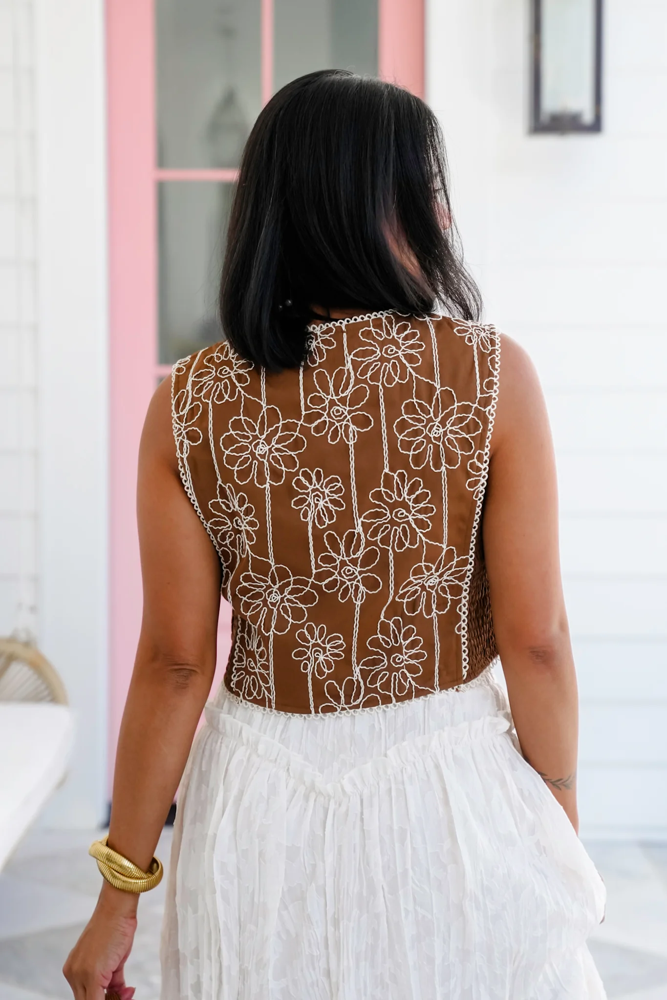 Floral Embroidered Tie Front Vest - Image 6