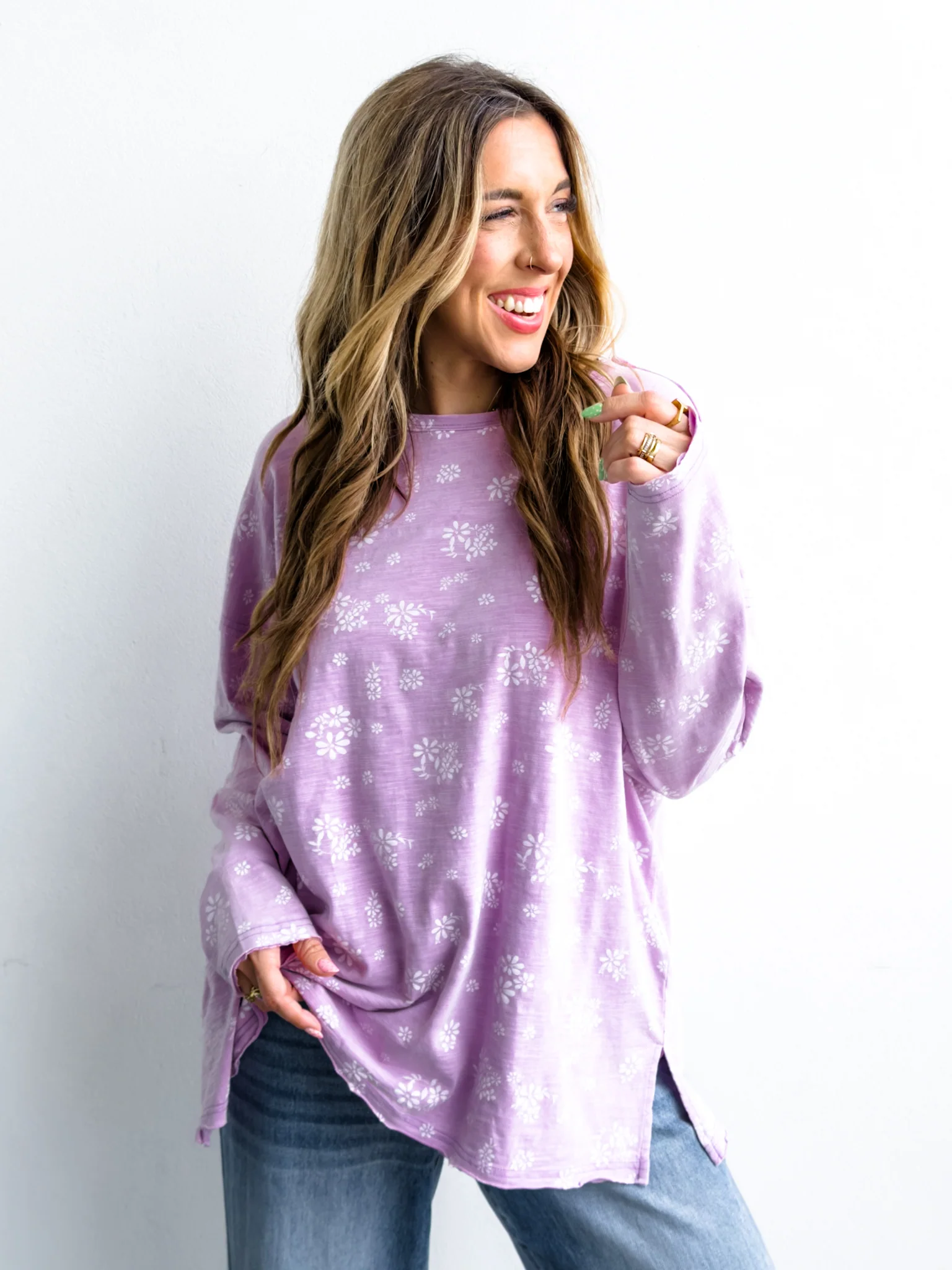 Floral Long Sleeve Round Neck Top