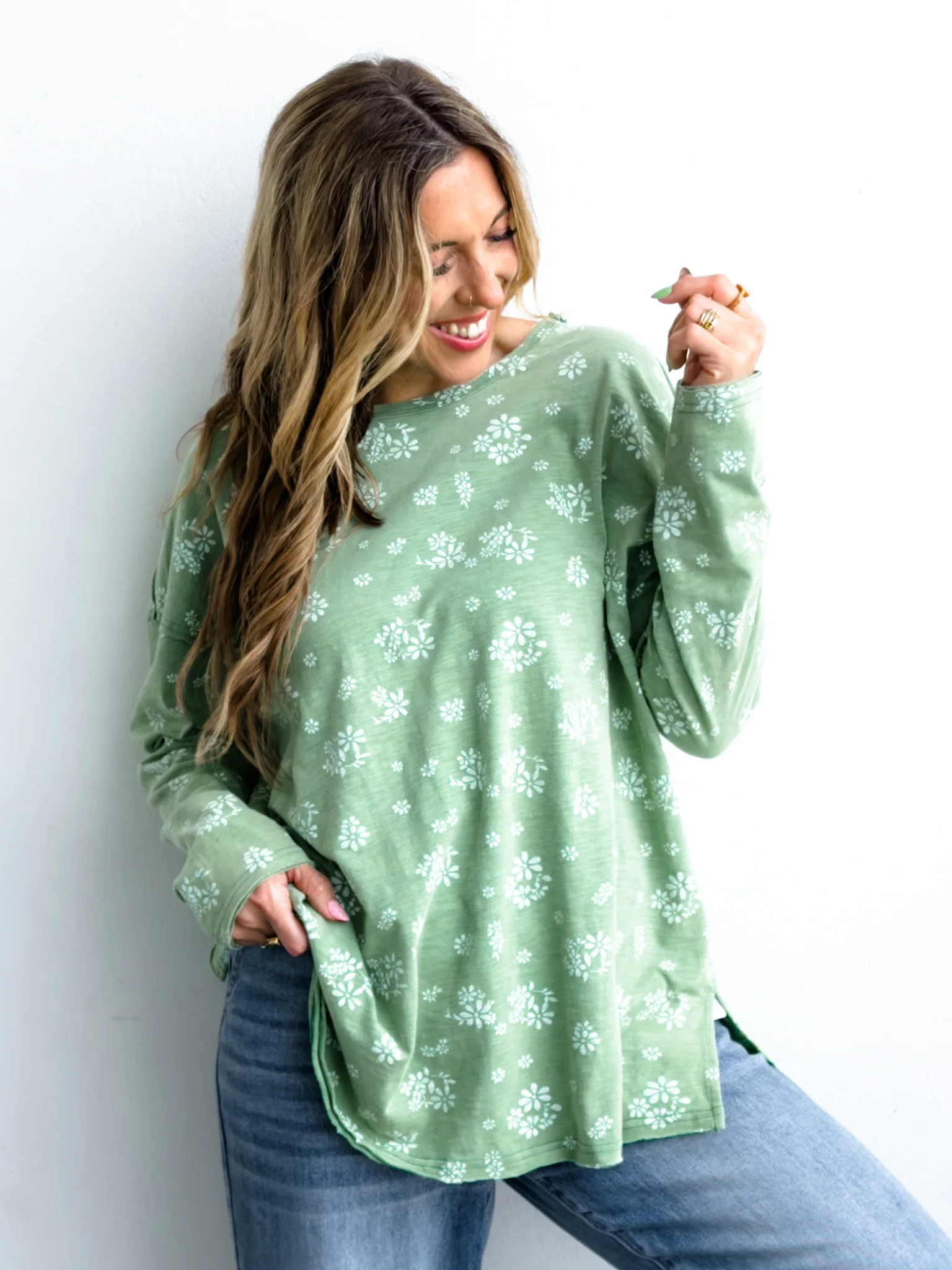 Floral Long Sleeve Round Neck Top - Image 2