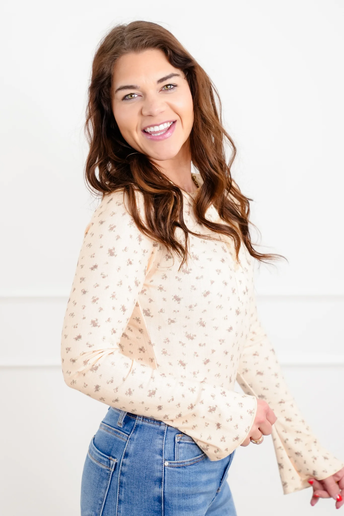 Floral Print Long Bell Sleeve Bodysuit - Image 4