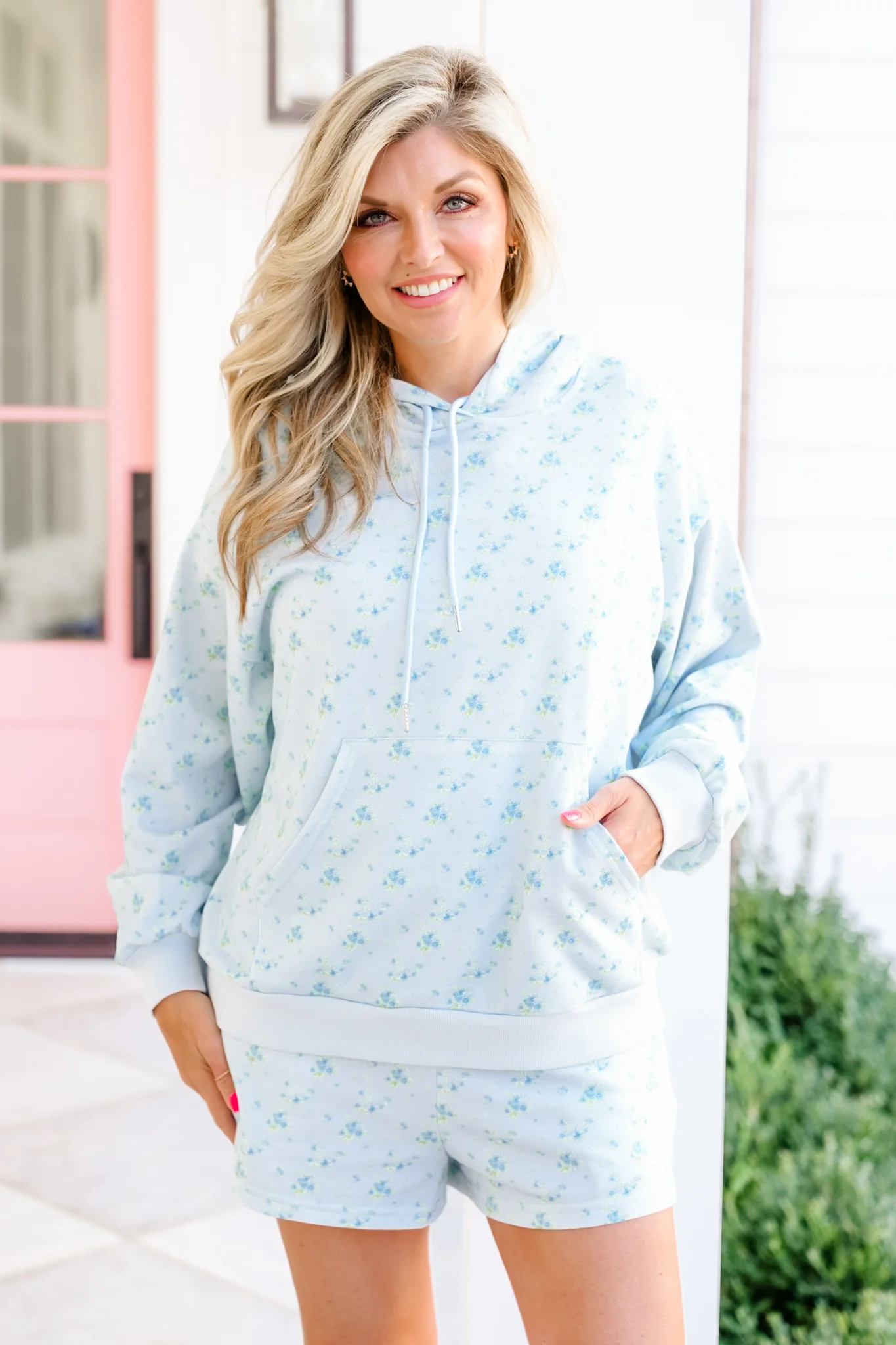 Floral Print Long Sleeve Top and Short Lounge Set - Image 2