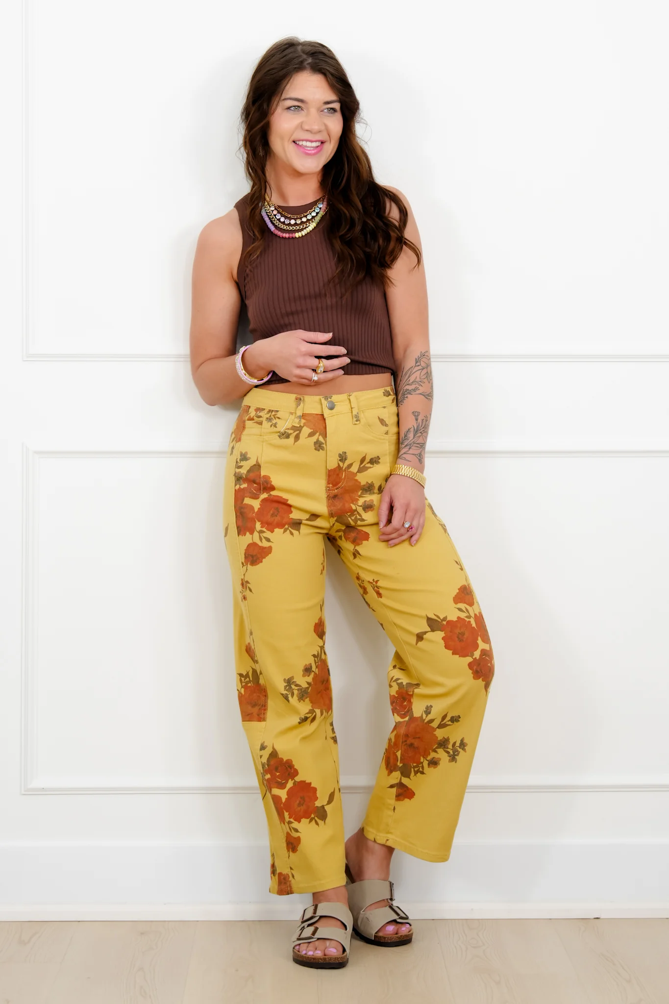 Floral Print Twill High Rise Barrel Pants - Image 11