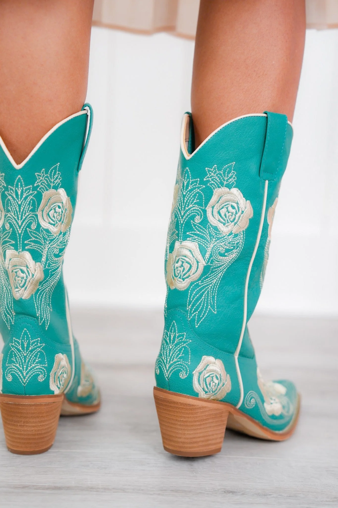 Floral Stitched Western Style Boots - Image 6