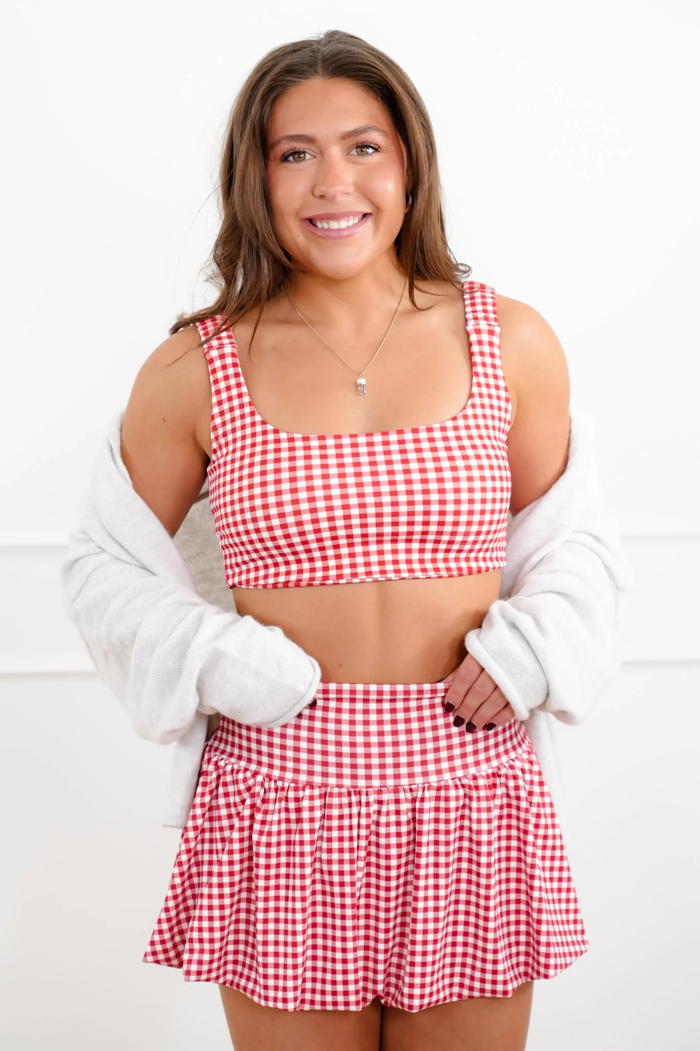 Gingham Print Sleeveless Crop Top - Image 5