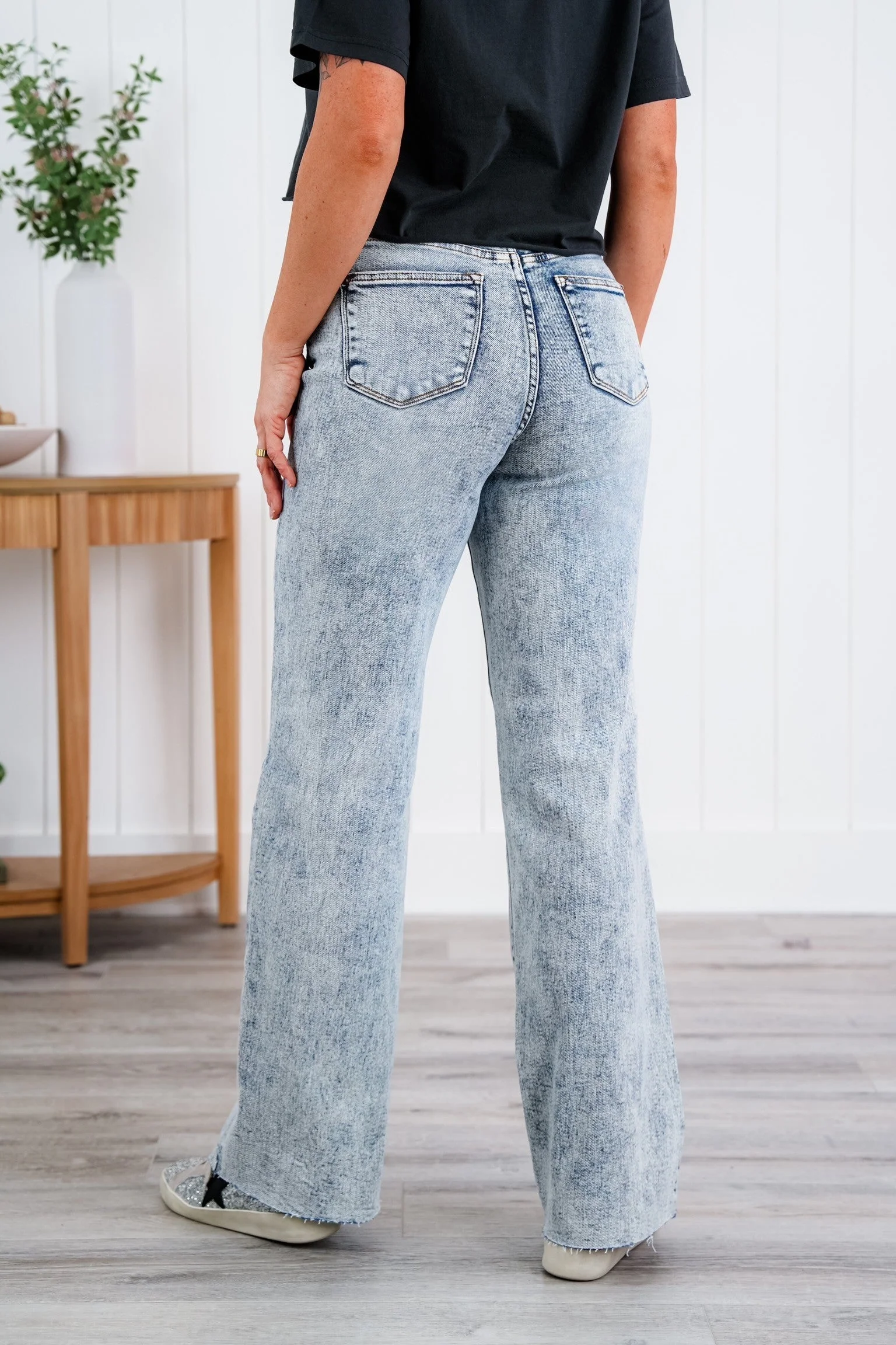 Judy Blue  Bad Blood High Rise Light Mineral Wash Raw Hem Wide Leg Jeans - Image 18