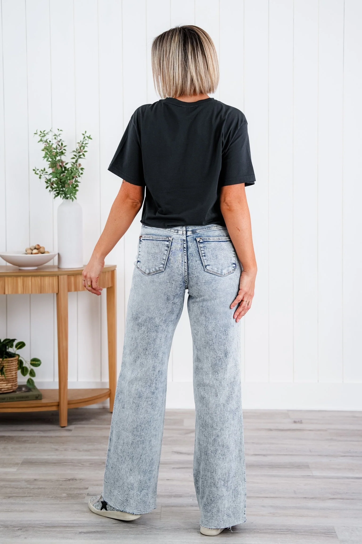 Judy Blue  Bad Blood High Rise Light Mineral Wash Raw Hem Wide Leg Jeans - Image 21