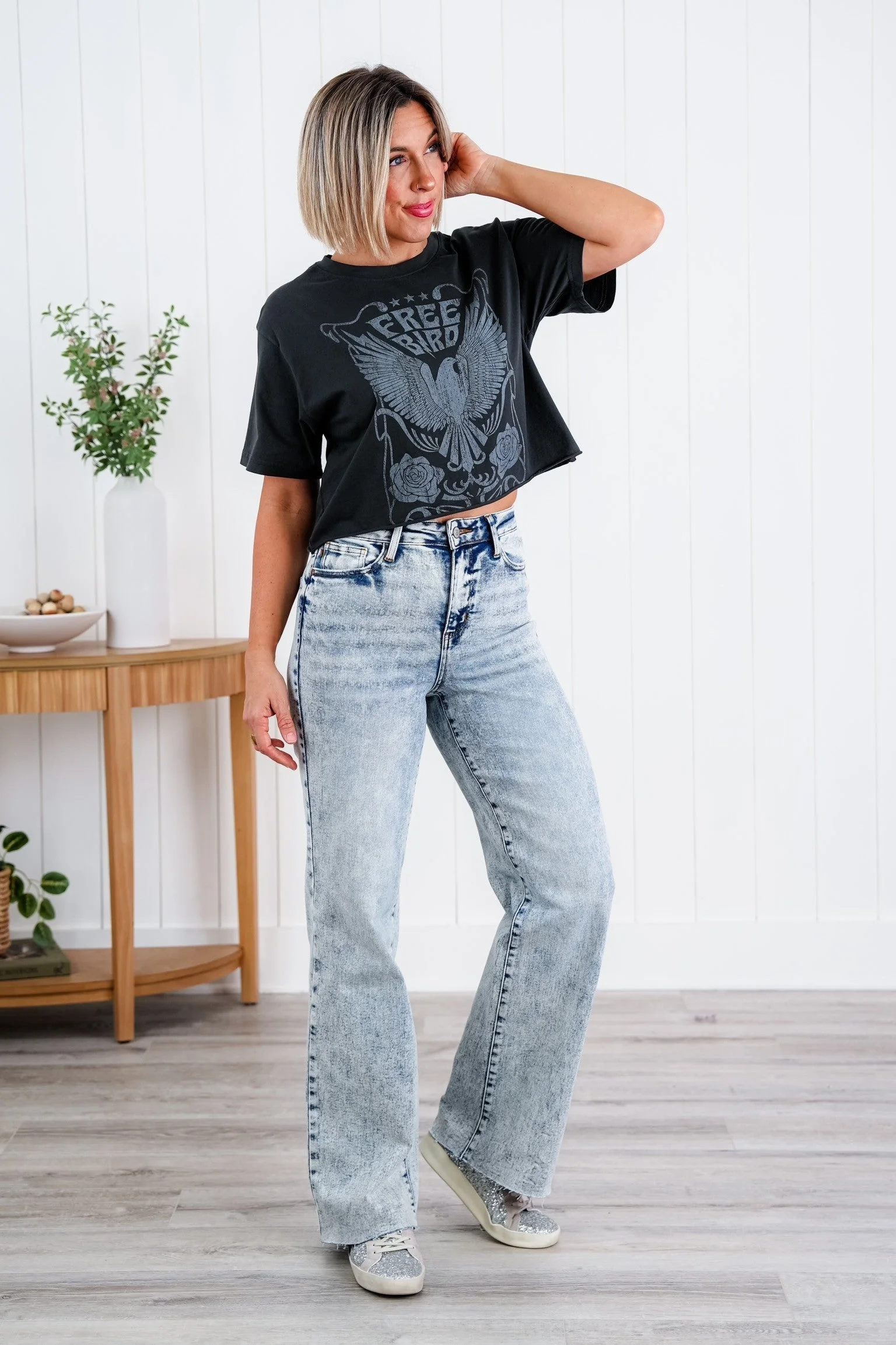 Judy Blue  Bad Blood High Rise Light Mineral Wash Raw Hem Wide Leg Jeans - Image 23