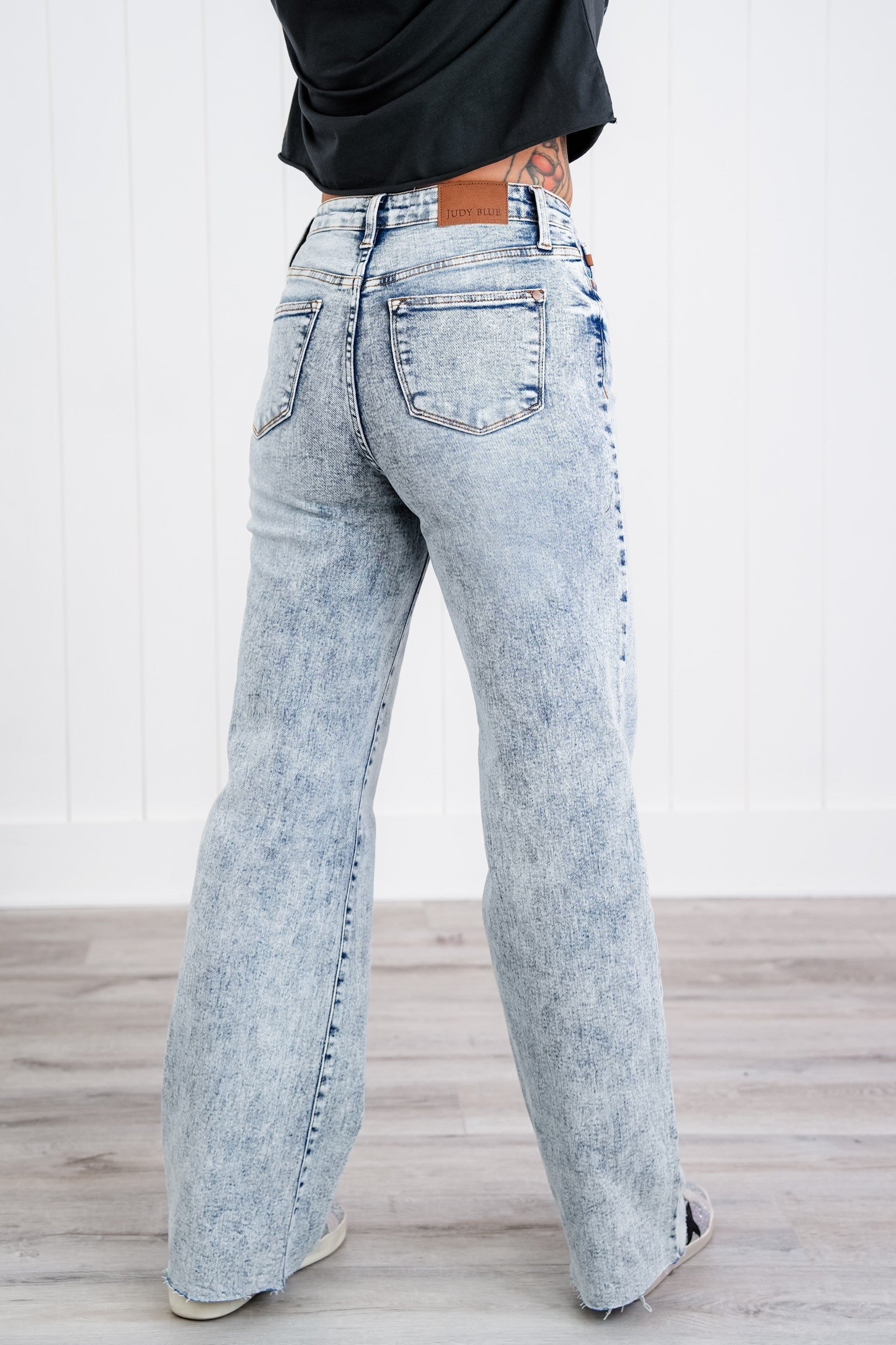 Judy Blue  Bad Blood High Rise Light Mineral Wash Raw Hem Wide Leg Jeans - Image 26
