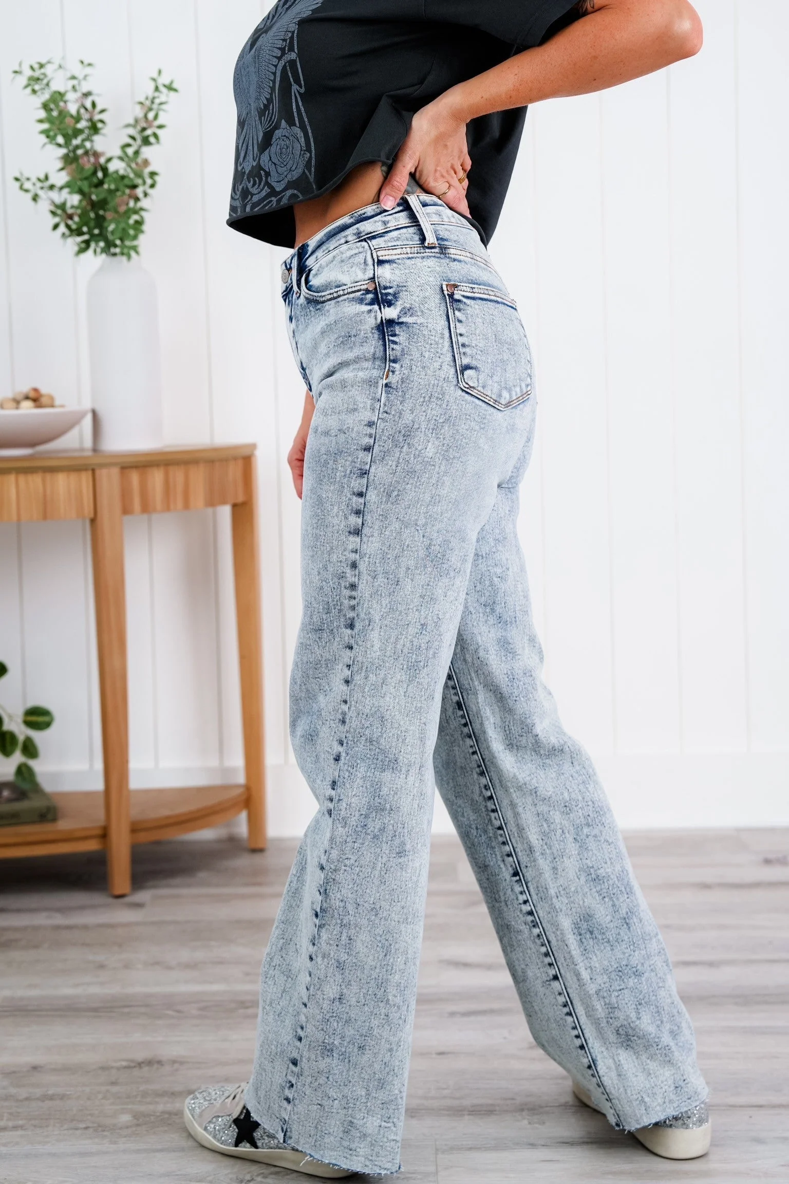 Judy Blue  Bad Blood High Rise Light Mineral Wash Raw Hem Wide Leg Jeans - Image 28