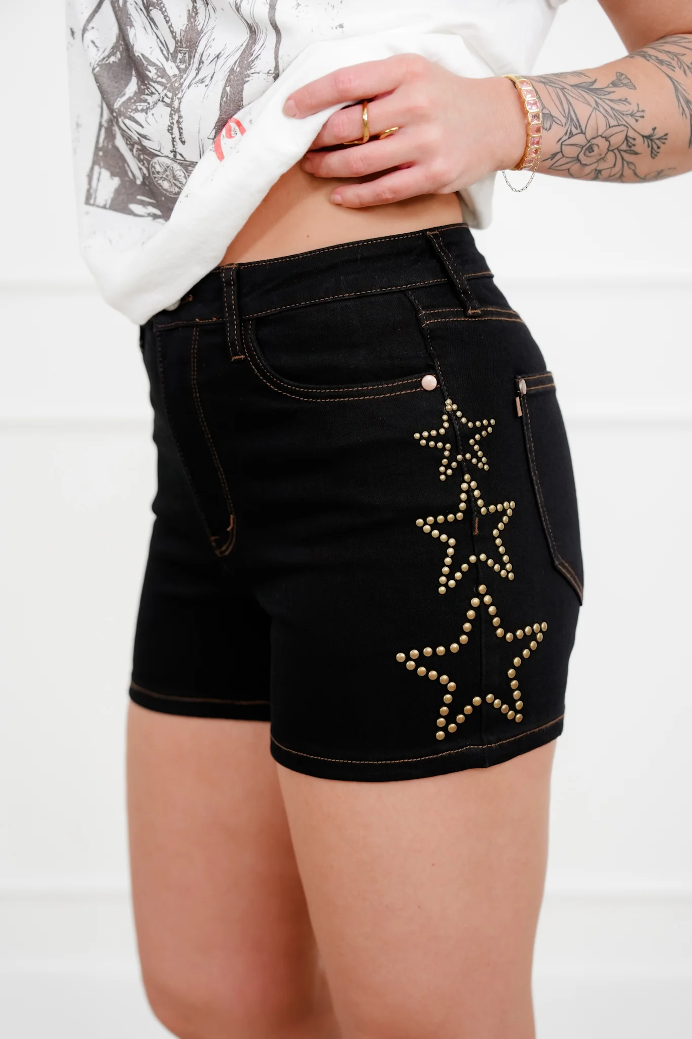 Judy Blue Black Star Studded Slim Shorts - Image 2