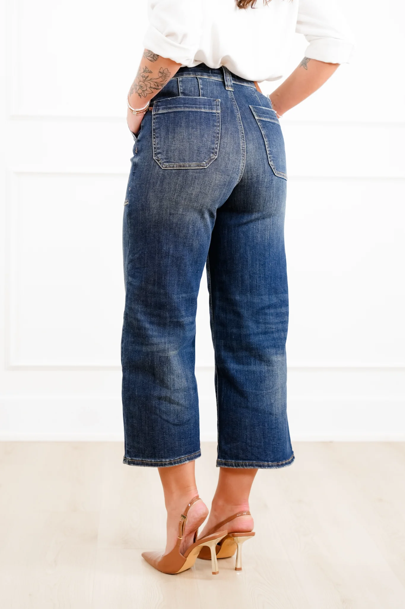Judy Blue High Rise Dark Crop Wide Leg Jeans with Utility and Patch Pockets - Image 4