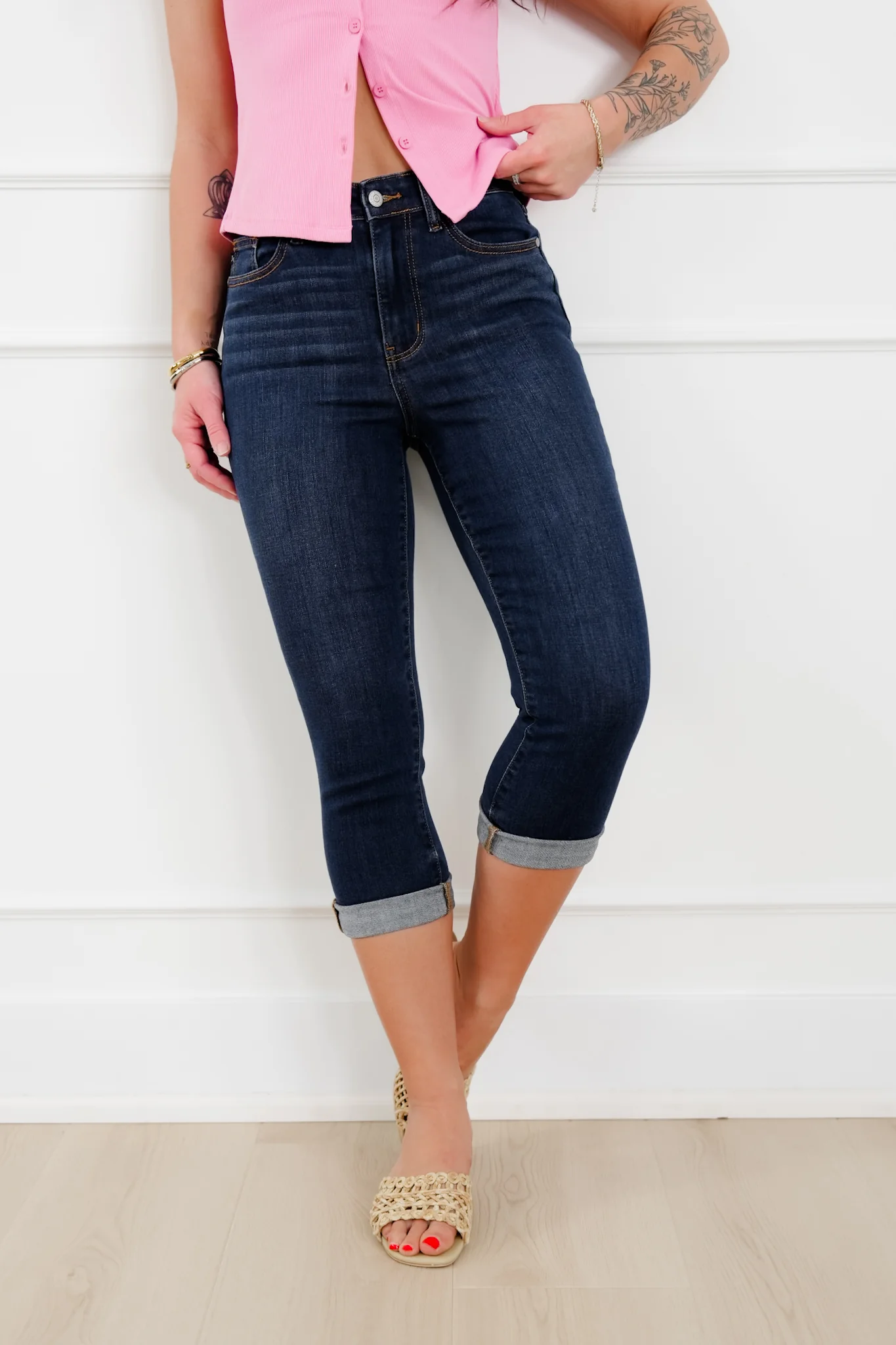 Judy Blue High Rise Dark Wash Cuffed Capri - Image 9