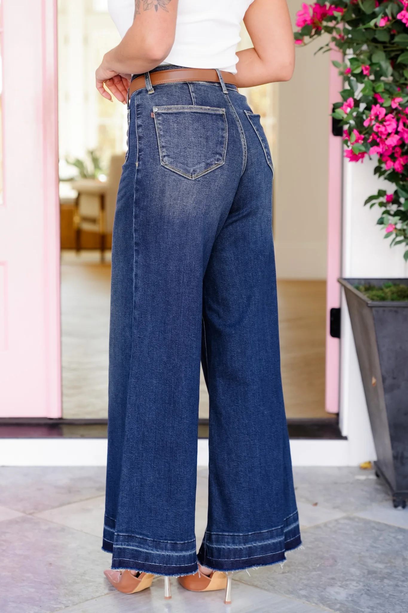 Judy Blue High Rise Dark Wash Palazzo Jeans with Front Patch Pockets - Image 3