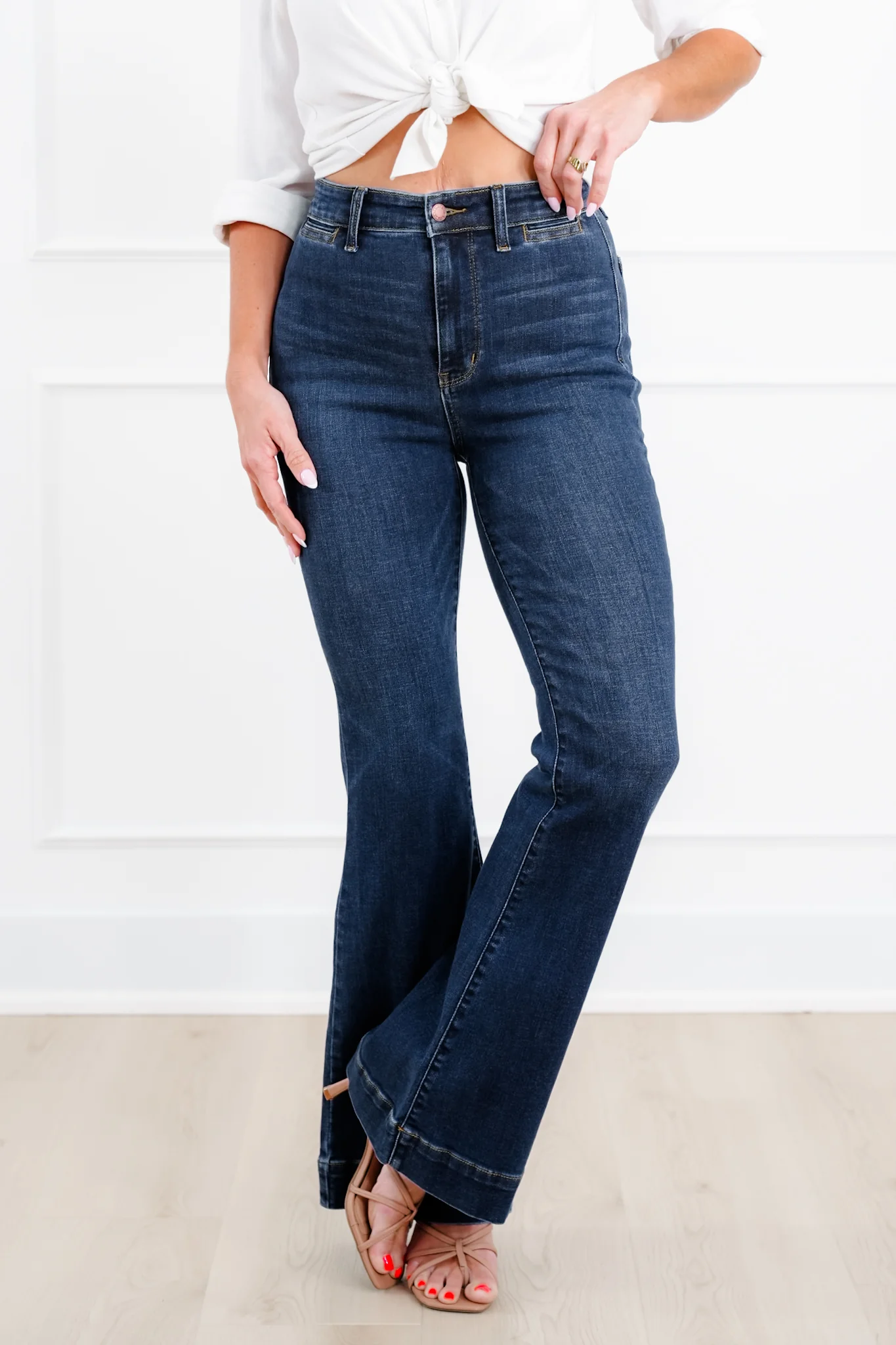 Judy Blue "The Sadie" Multi Inseam High Rise Dark Wash Trouser Flare Jeans - Image 6