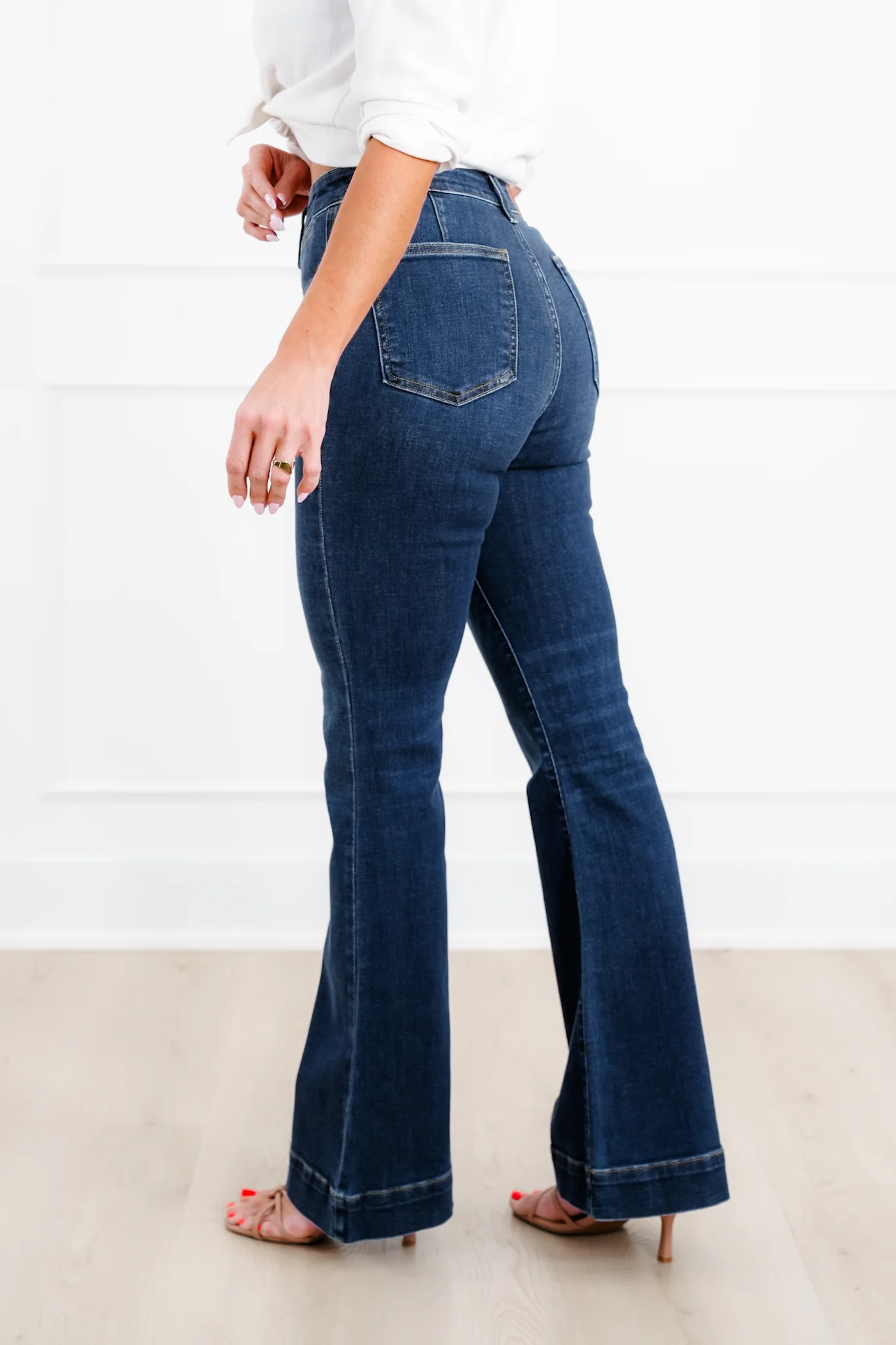 Judy Blue "The Sadie" Multi Inseam High Rise Dark Wash Trouser Flare Jeans - Image 8