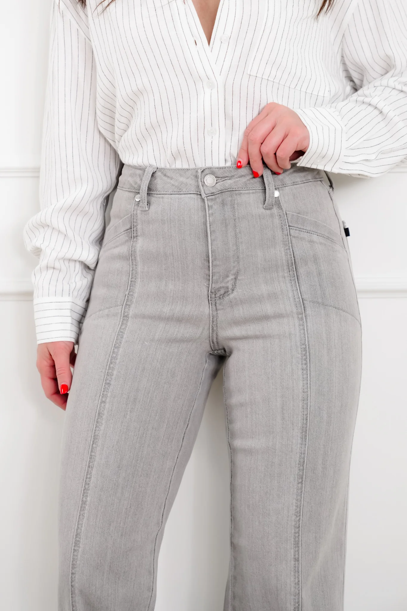 Judy Blue The Anastasia Multi Inseam High Rise Grey Retro Wide Leg Jeans - Image 8