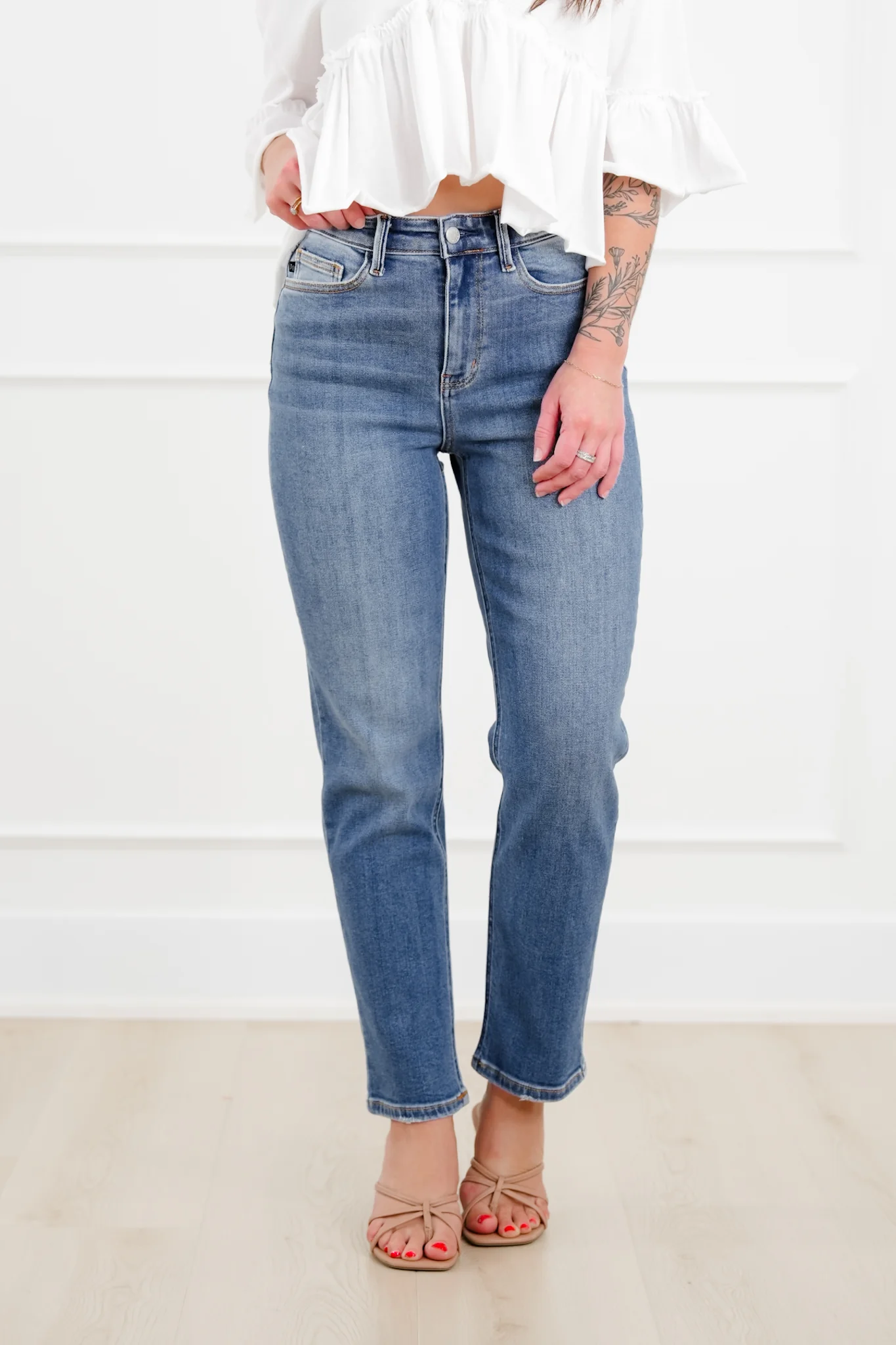 Judy Blue High Rise Medium Wash Ankle Length Straight Leg Jeans - Image 6