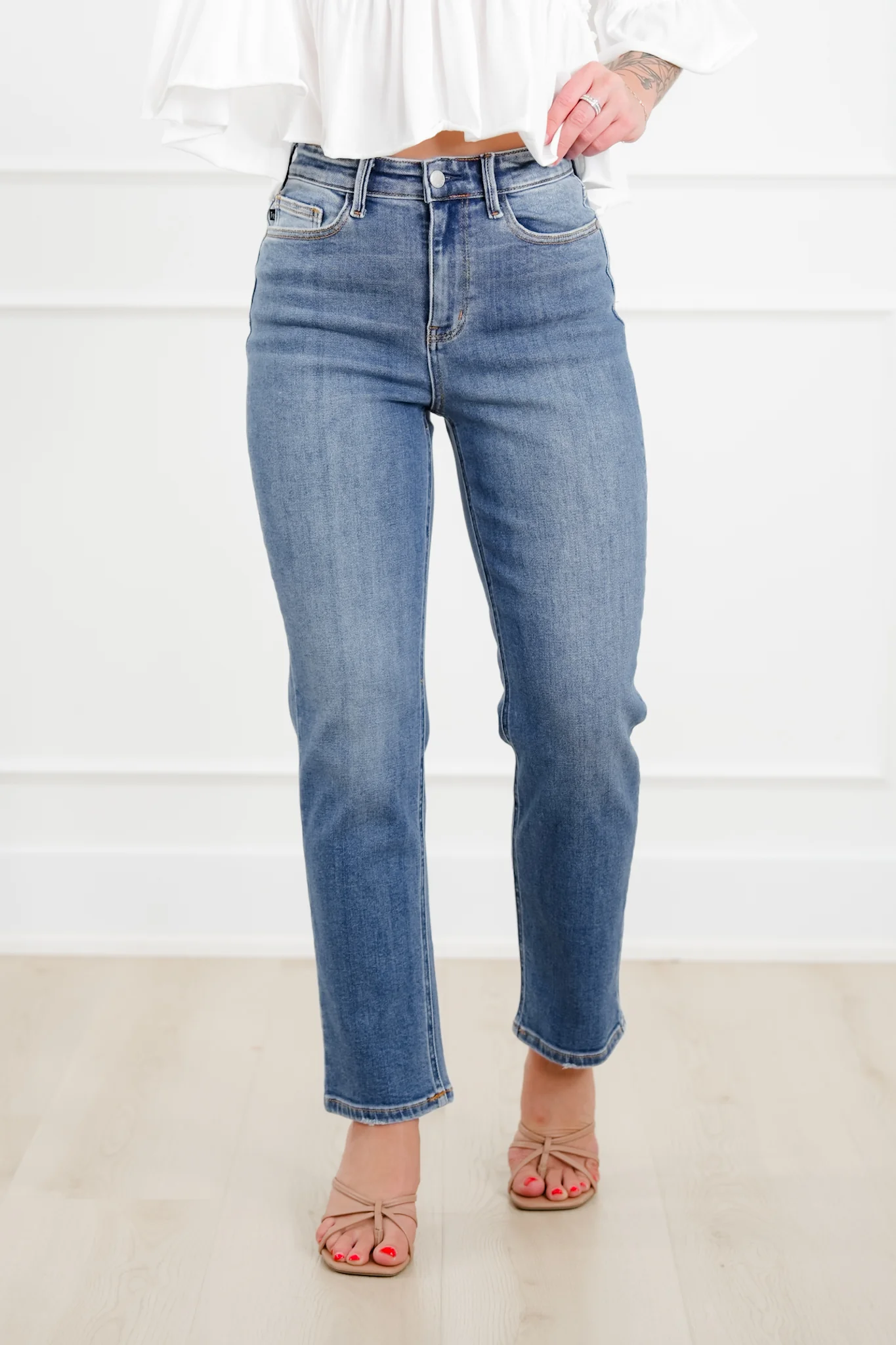 Judy Blue High Rise Medium Wash Ankle Length Straight Leg Jeans - Image 7