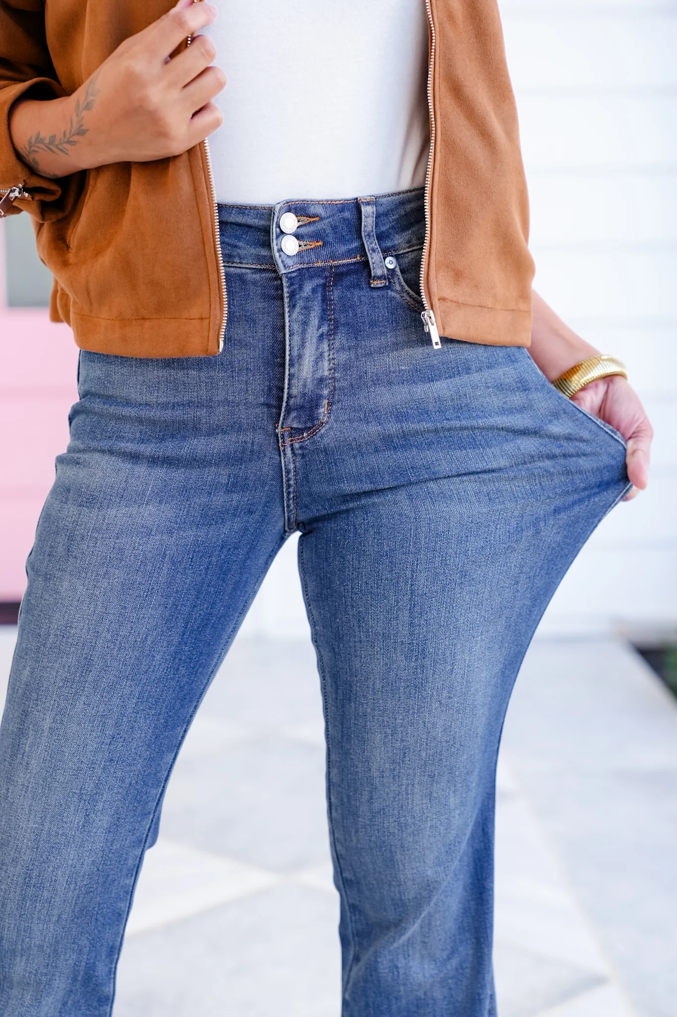 Judy Blue High Rise Medium Wash Tummy Control Flare Jeans with Double Button Waistband - Image 11