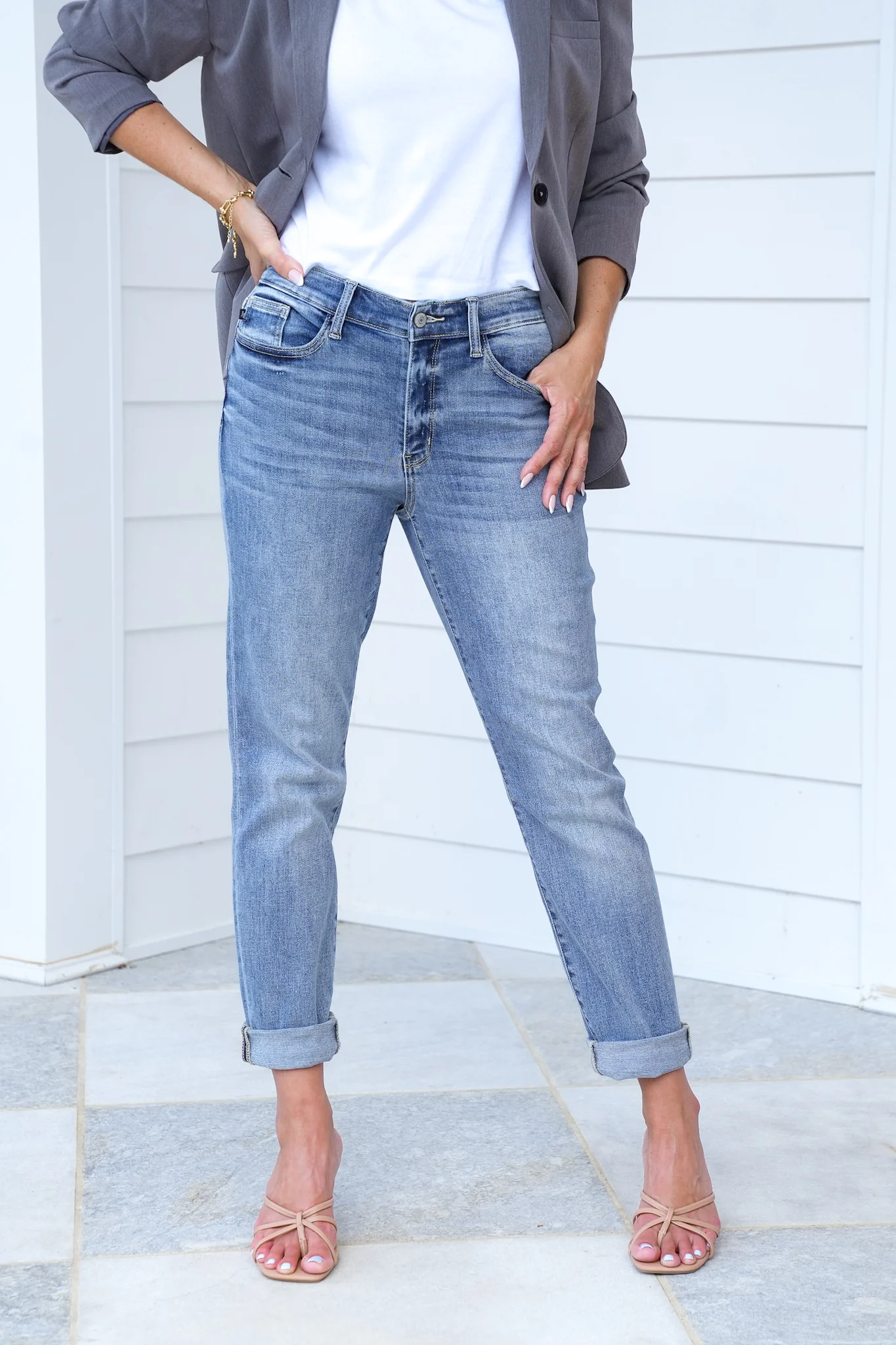 Judy Blue Work From Home Mid Rise Bleach Washed Boyfriends - Image 4