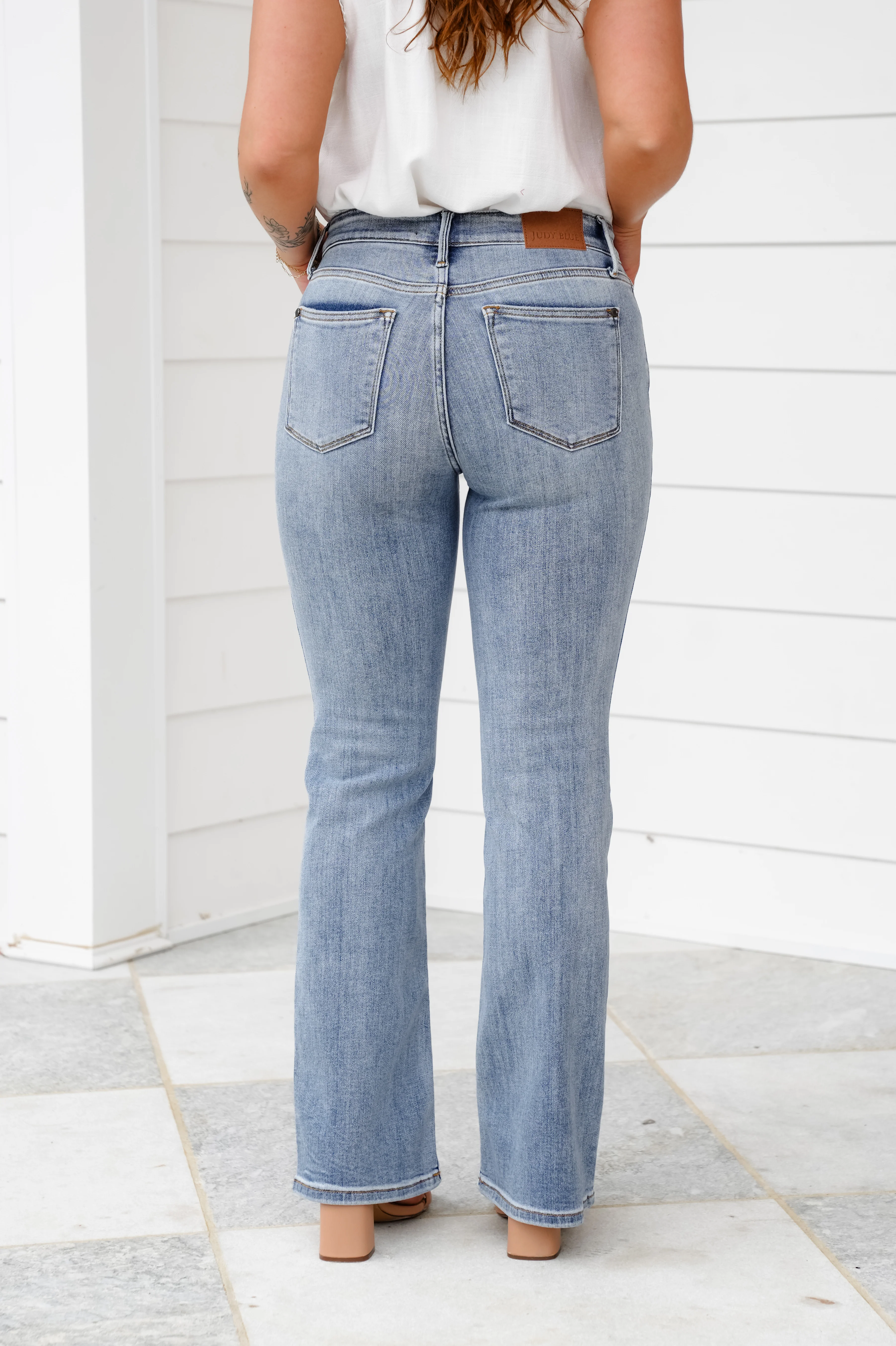 Restock! Judy Blue Dreaming About You Medium Wash Mid Rise Vintage Button-Fly Bootcut Jeans - Image 5