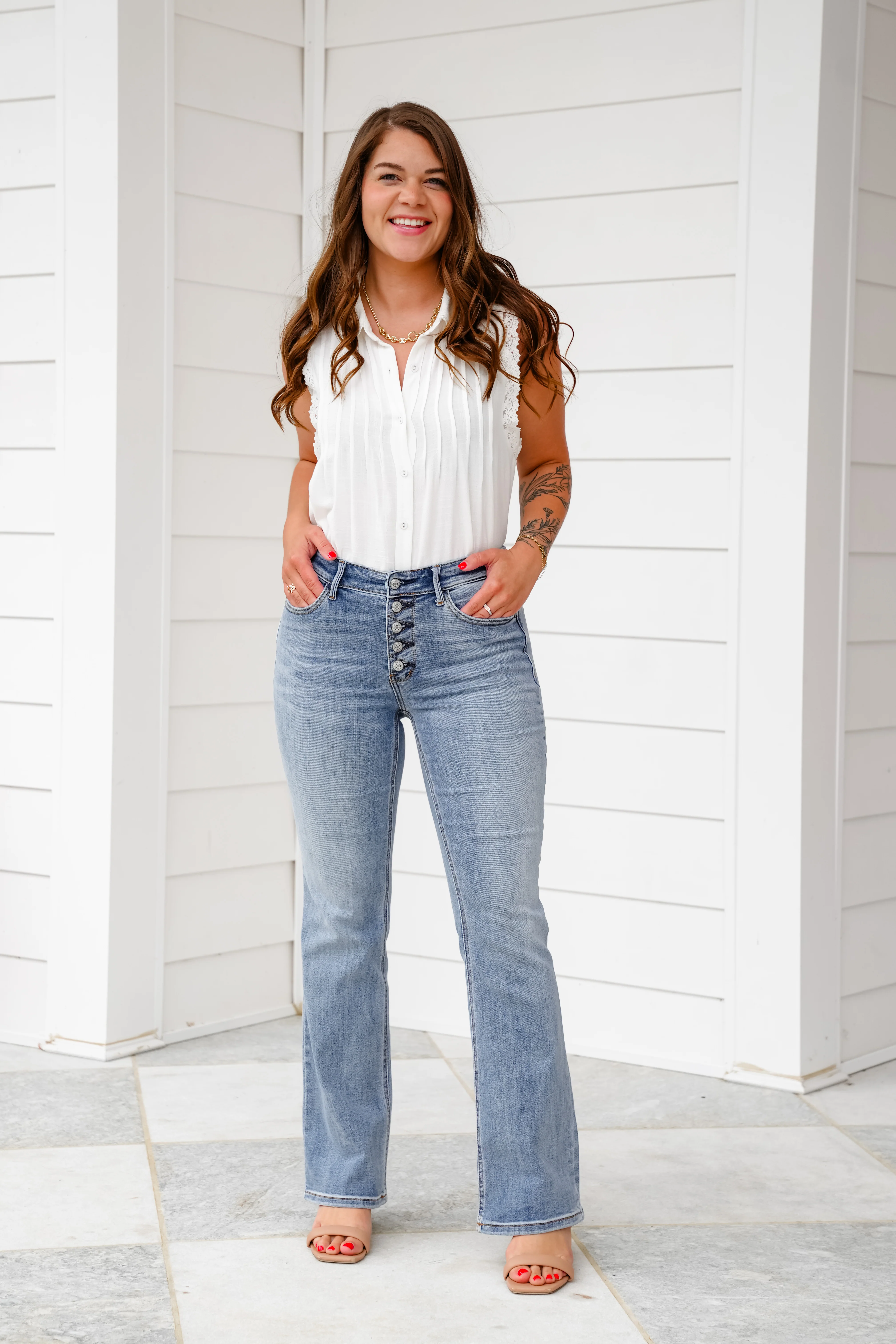 Restock! Judy Blue Dreaming About You Medium Wash Mid Rise Vintage Button-Fly Bootcut Jeans - Image 8