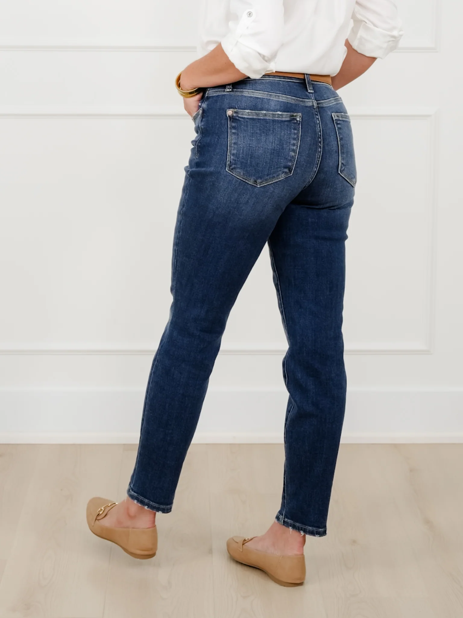 Restock! Judy Blue My Favorite Boyfriend Mid-Rise Dark Wash Non Distressed Cuffed Boyfriend Jeans - Image 10