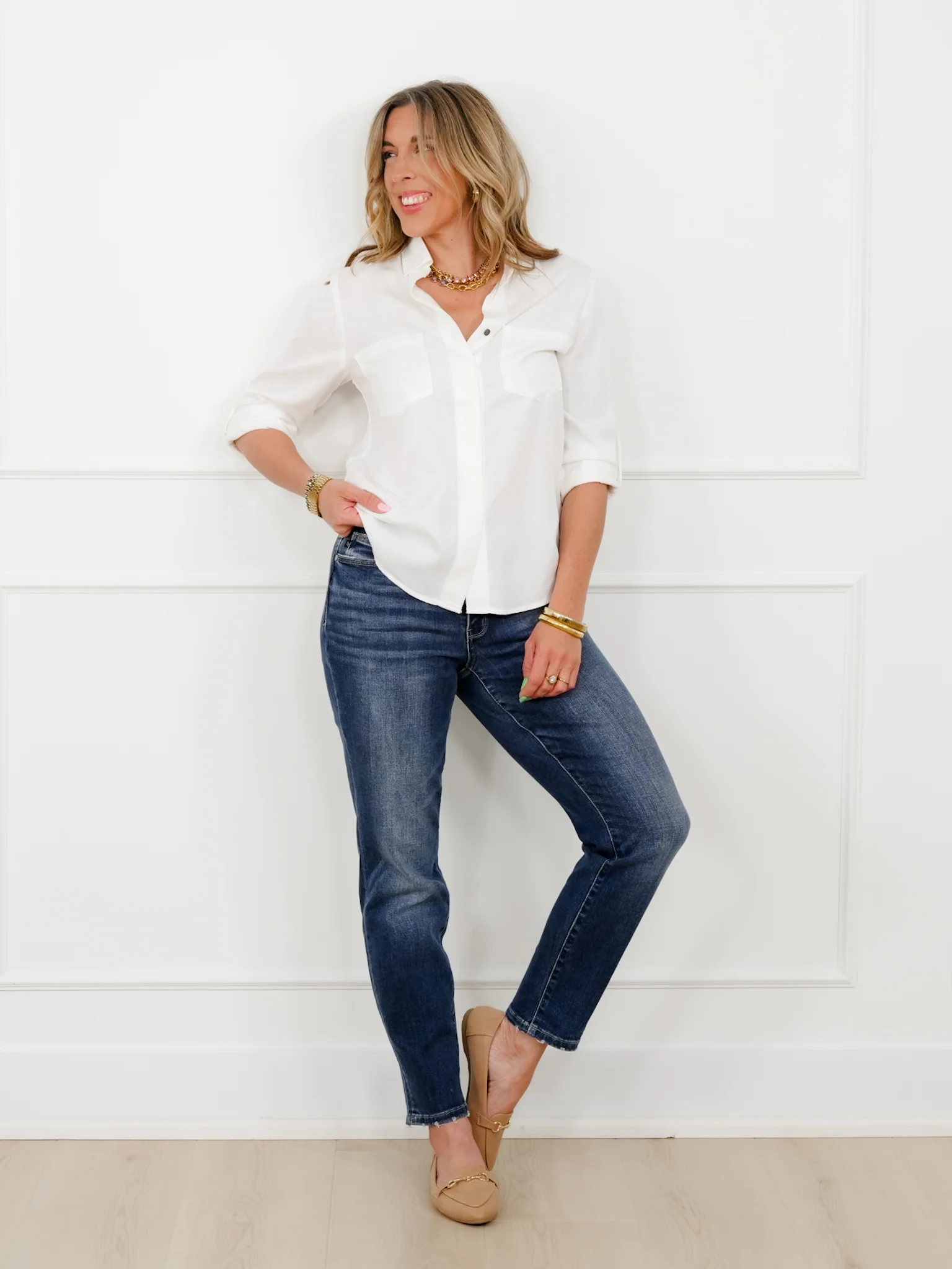 Restock! Judy Blue My Favorite Boyfriend Mid-Rise Dark Wash Non Distressed Cuffed Boyfriend Jeans - Image 4