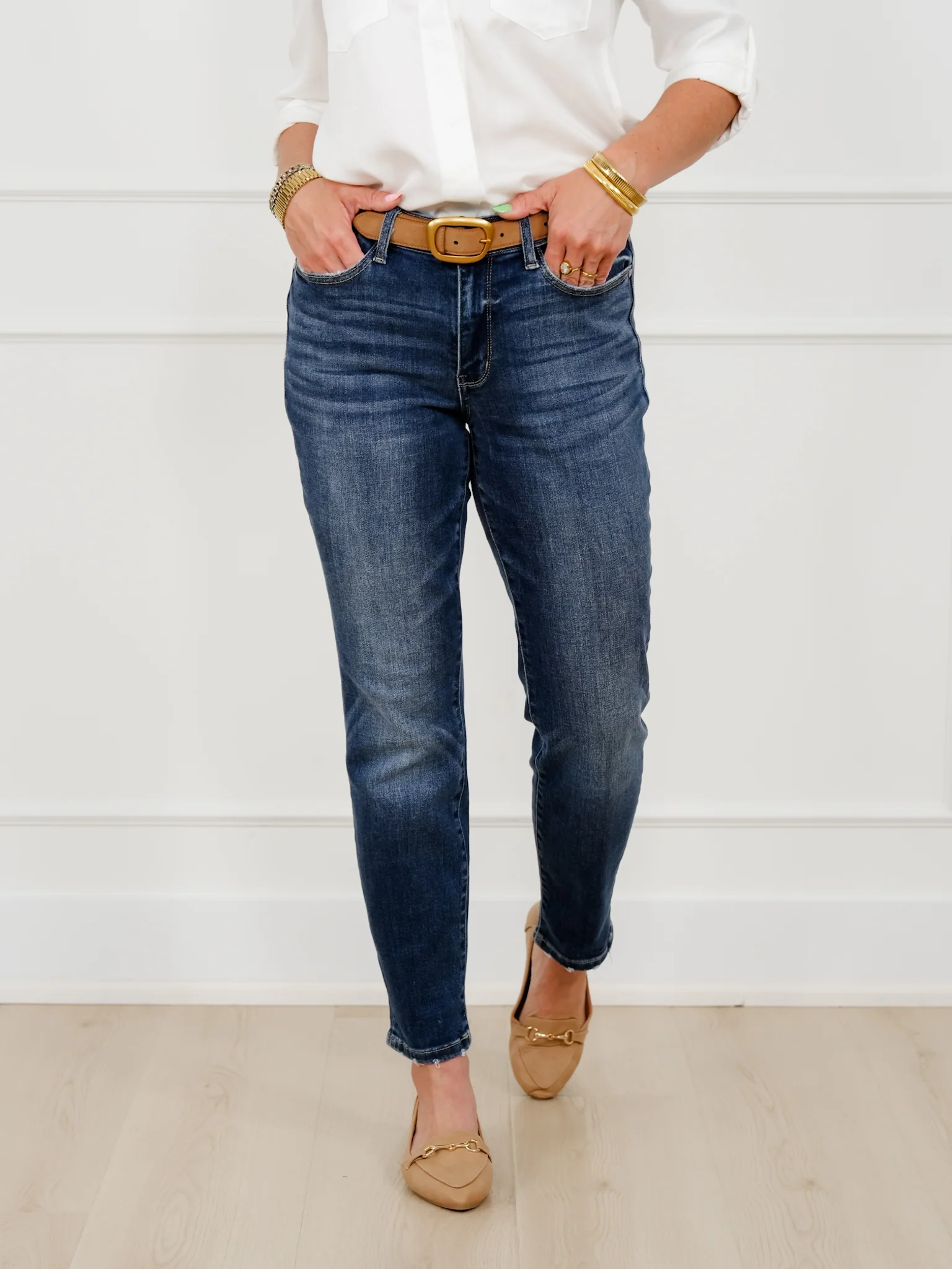 Restock! Judy Blue My Favorite Boyfriend Mid-Rise Dark Wash Non Distressed Cuffed Boyfriend Jeans - Image 7