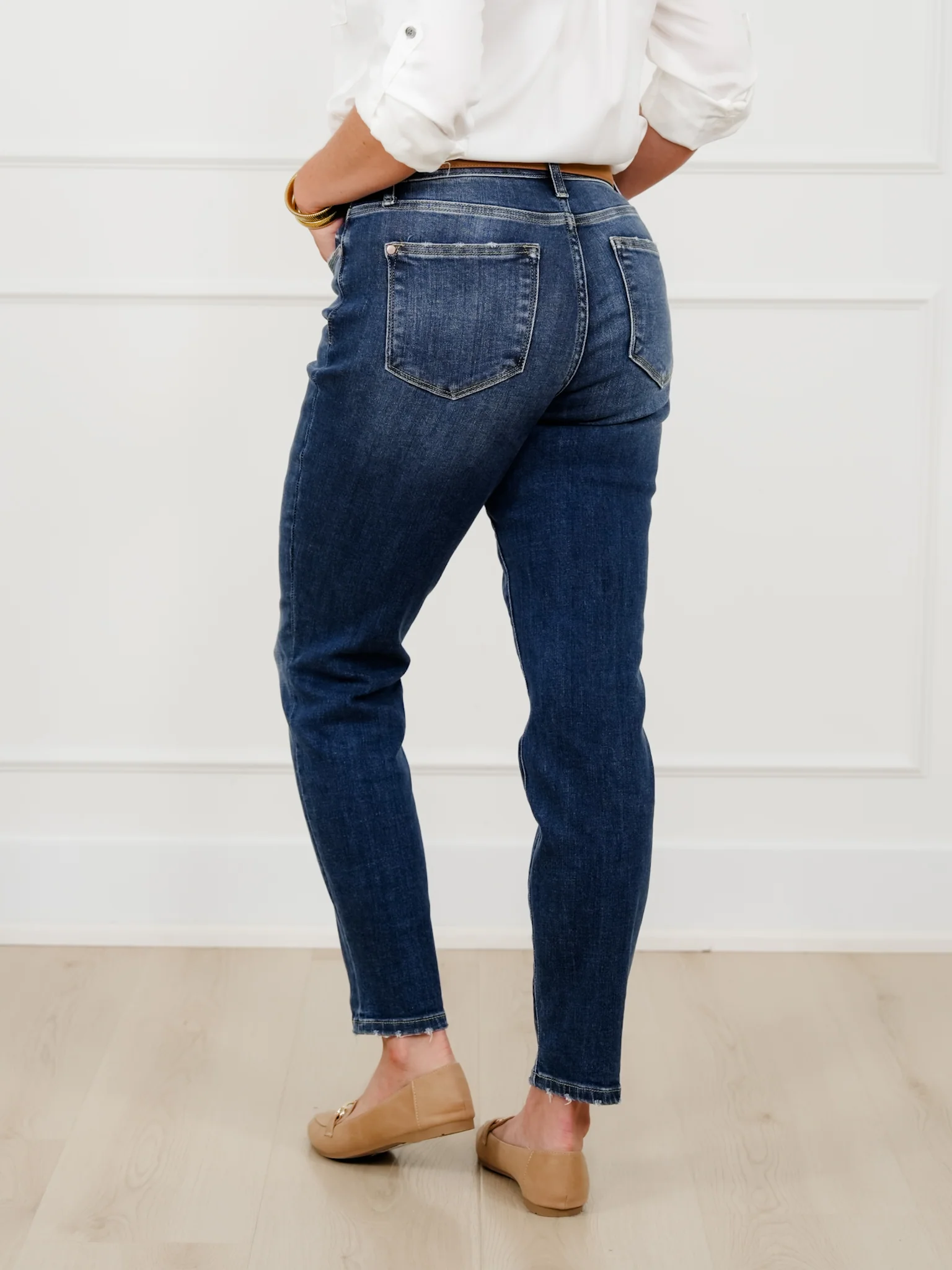 Restock! Judy Blue My Favorite Boyfriend Mid-Rise Dark Wash Non Distressed Cuffed Boyfriend Jeans - Image 8